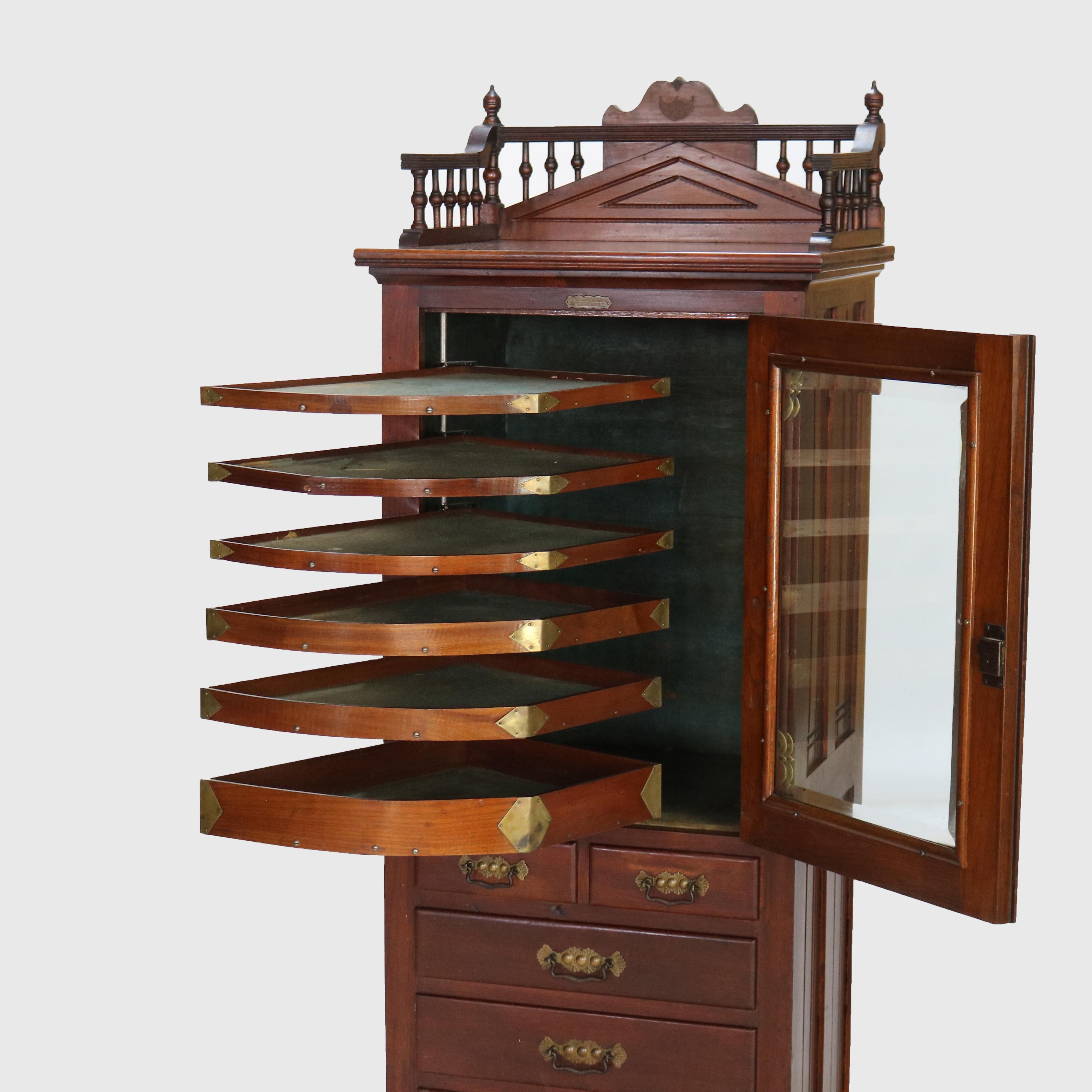 Antique Harvard Co. Signed Walnut Dental Cabinet with Drawers & Lazy Susan c1900 8
