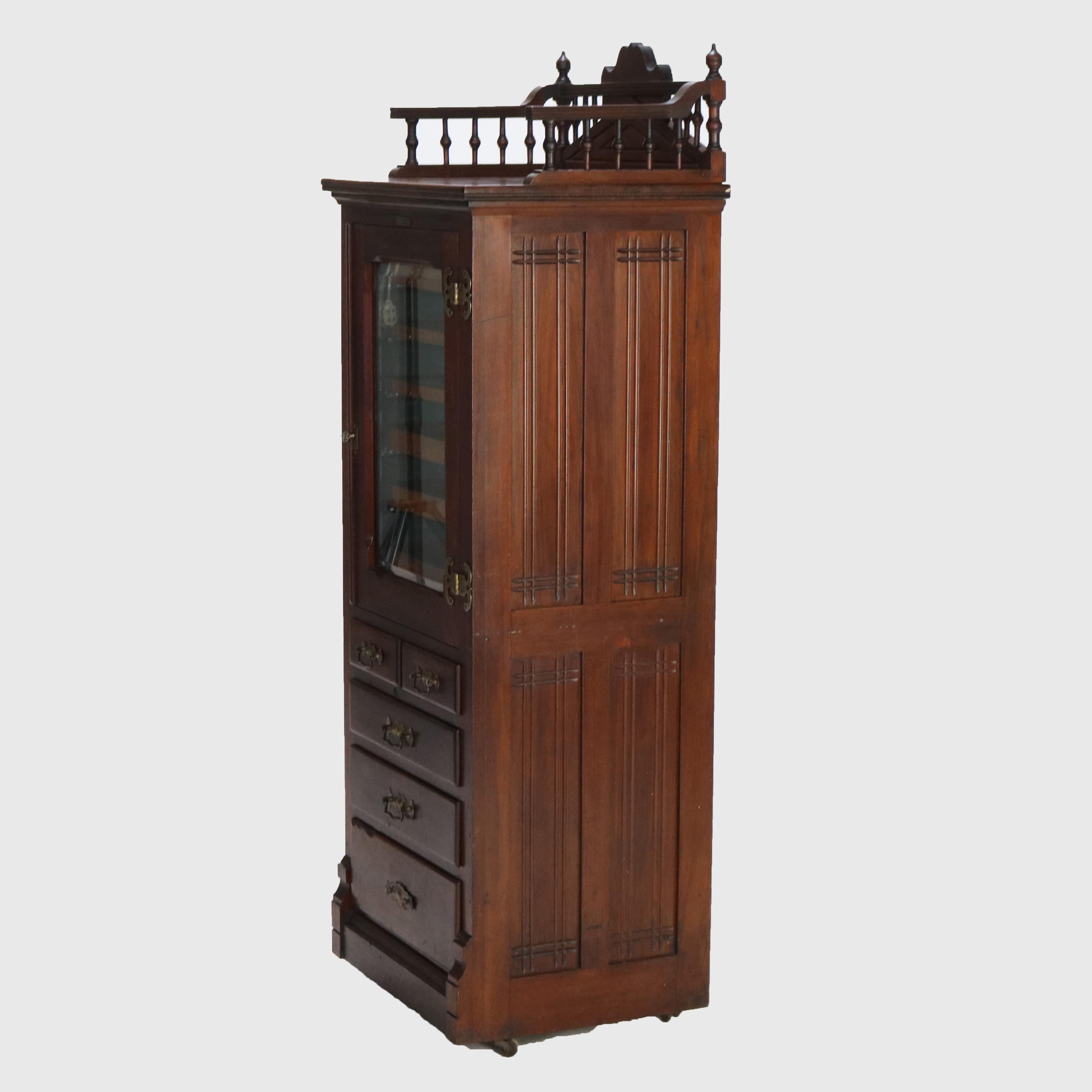 Antique Harvard Co. Signed Walnut Dental Cabinet with Drawers & Lazy Susan c1900 11