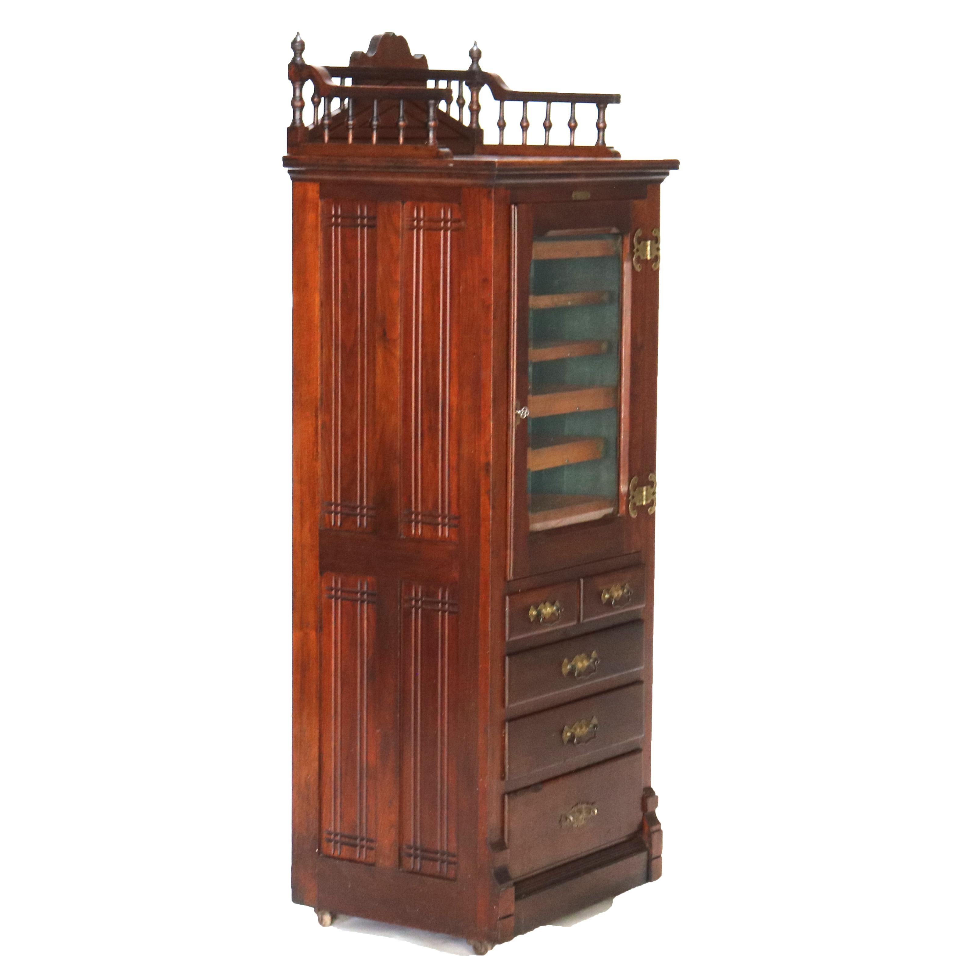 Antique Harvard Co. Signed Walnut Dental Cabinet with Drawers & Lazy Susan c1900 14