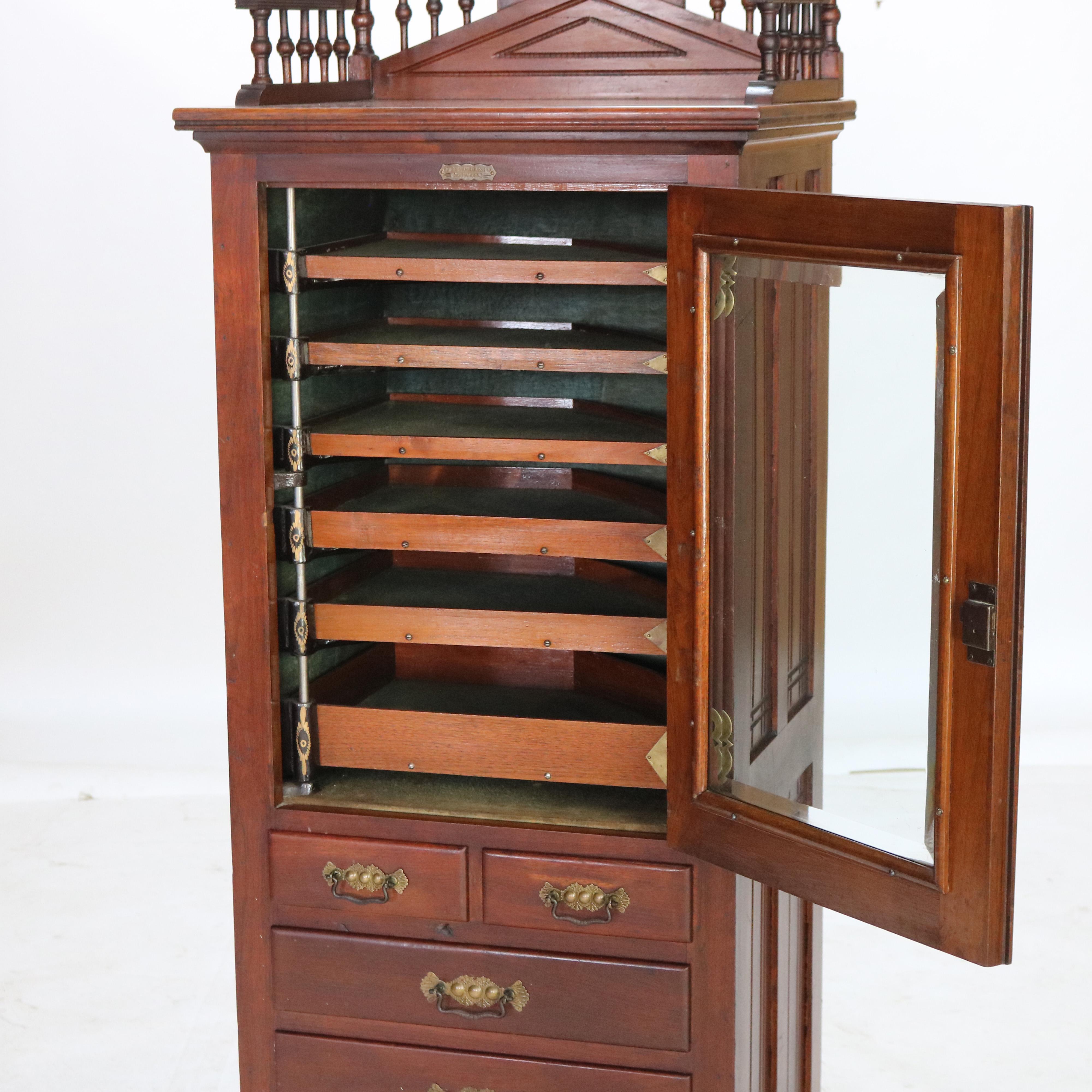 Antique Harvard Co. Signed Walnut Dental Cabinet with Drawers & Lazy Susan c1900 1