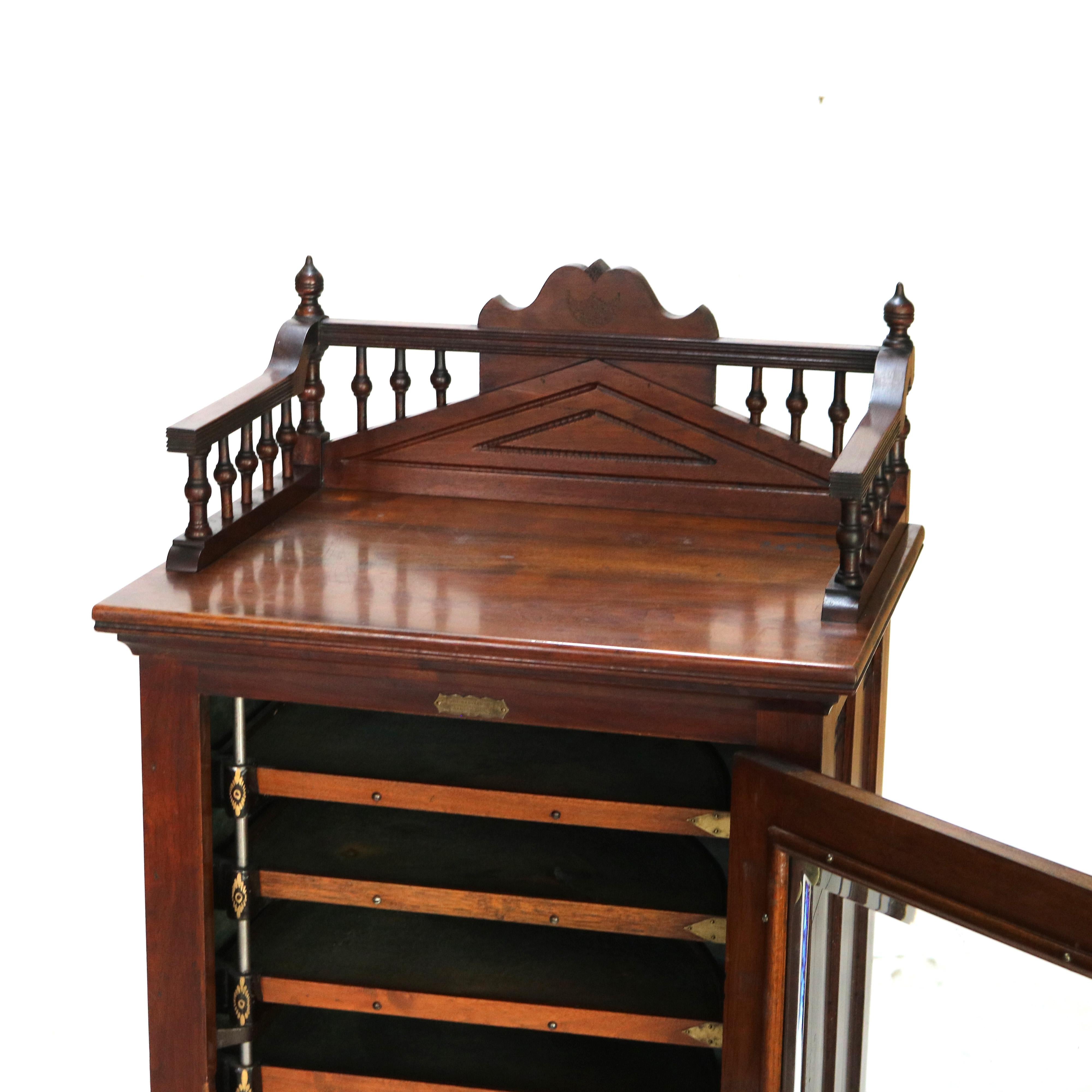 Antique Harvard Co. Signed Walnut Dental Cabinet with Drawers & Lazy Susan c1900 2