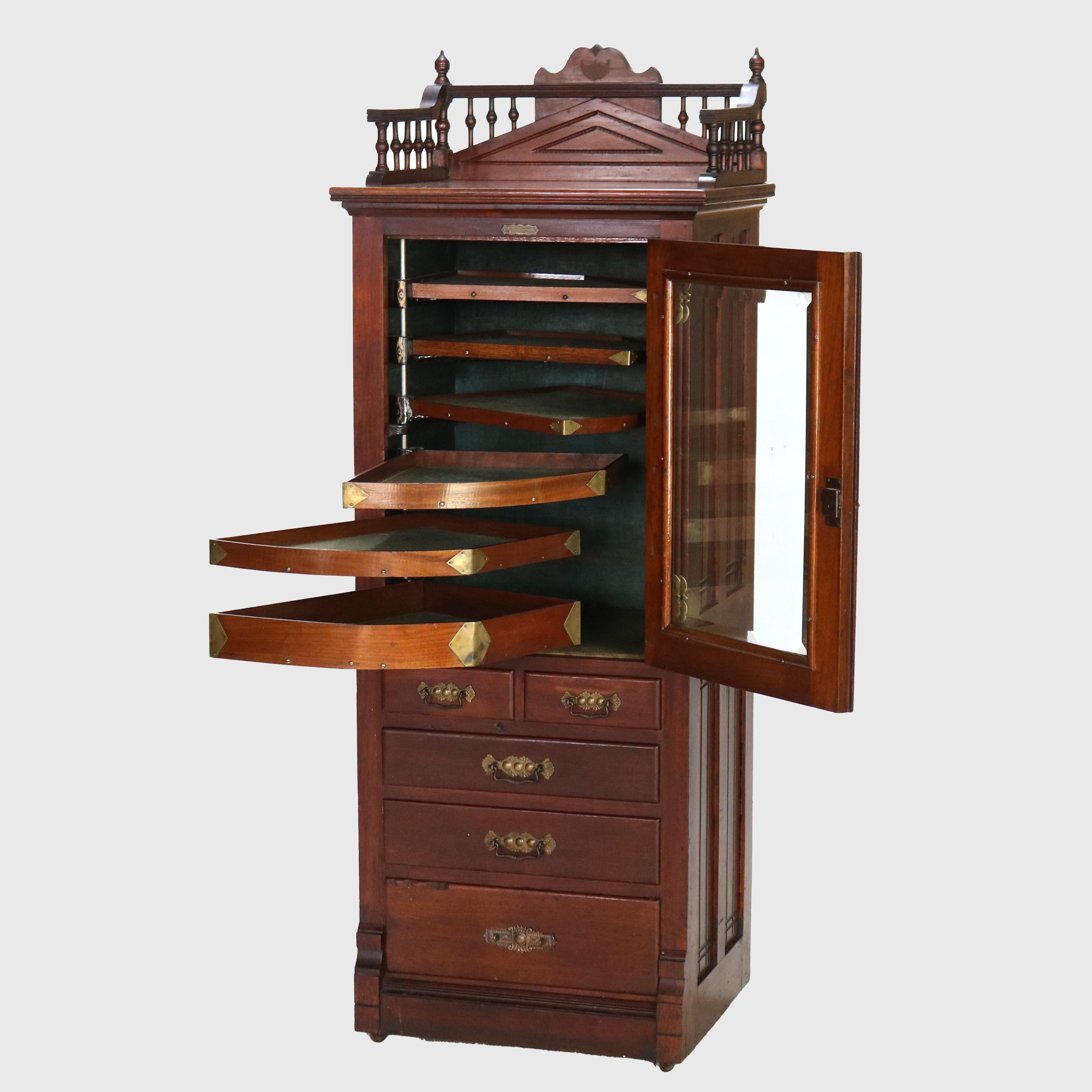 Antique Harvard Co. Signed Walnut Dental Cabinet with Drawers & Lazy Susan c1900 3