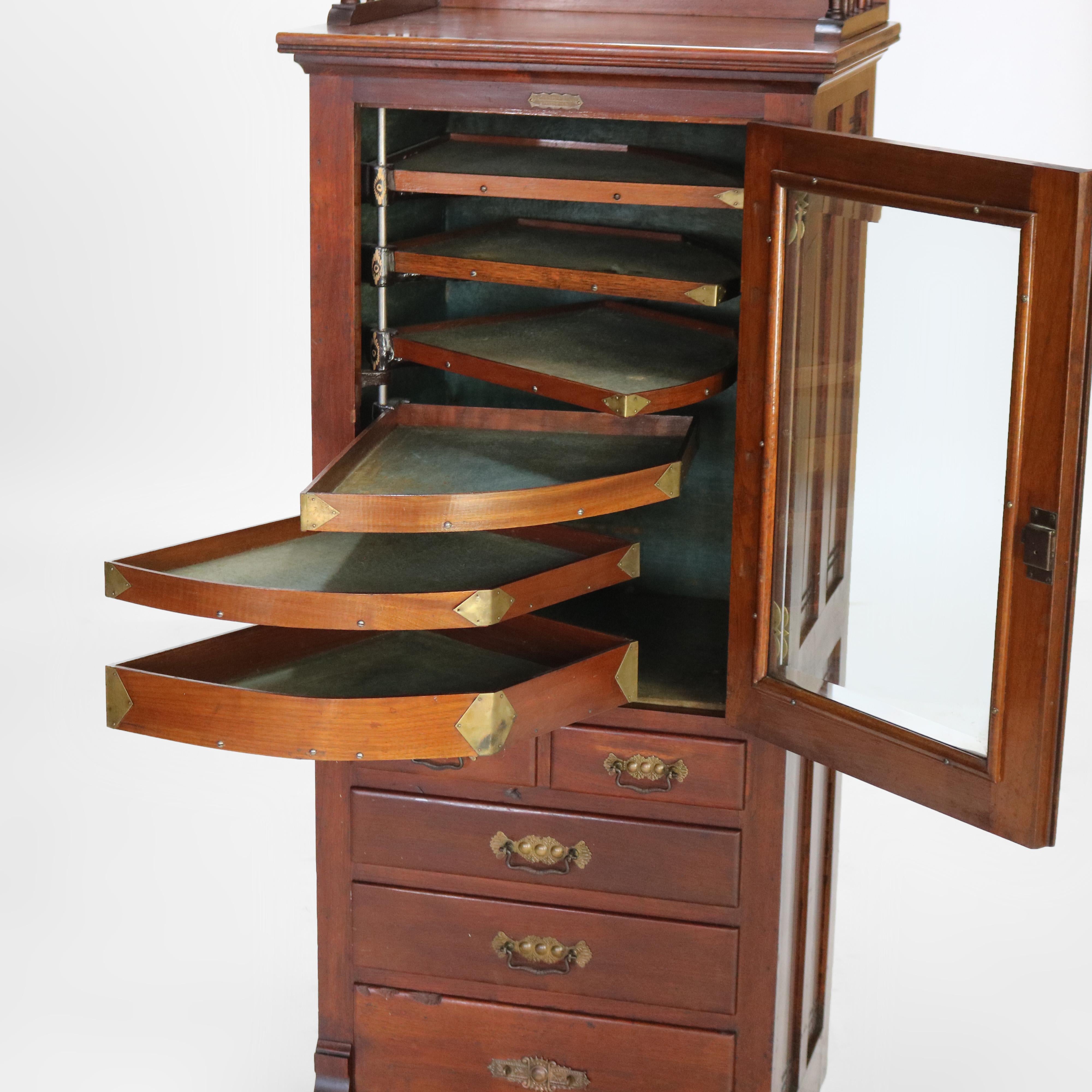 Antique Harvard Co. Signed Walnut Dental Cabinet with Drawers & Lazy Susan c1900 4