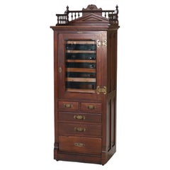 Antique Harvard Co. Signed Walnut Dental Cabinet with Drawers & Lazy Susan c1900