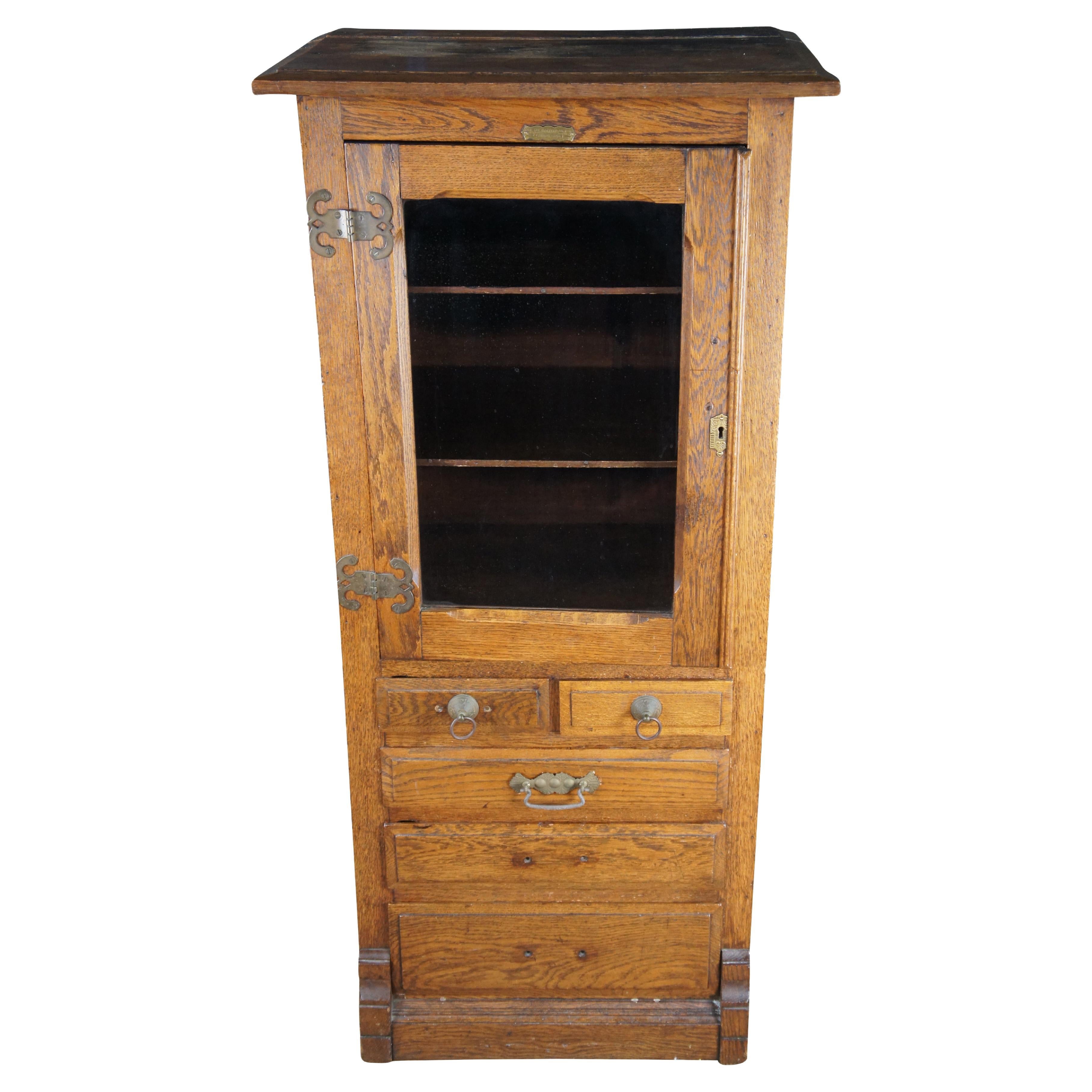Antique Harvard Company Quartersawn Oak Dental Cabinet Curio Showcase Display For Sale