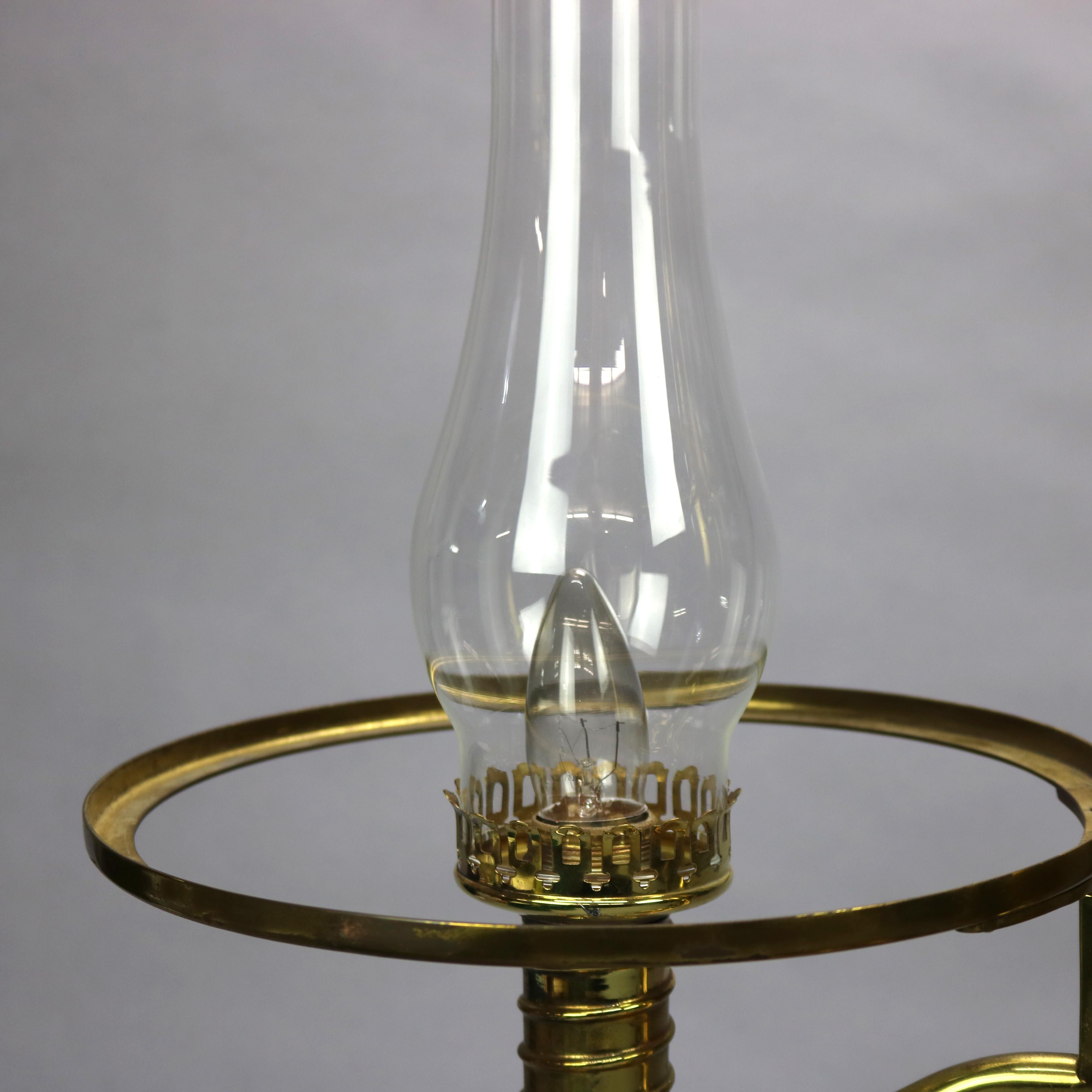 Antique Harvard School Brass Double Student Lamp & Emerald Glass Shades, 1890 2