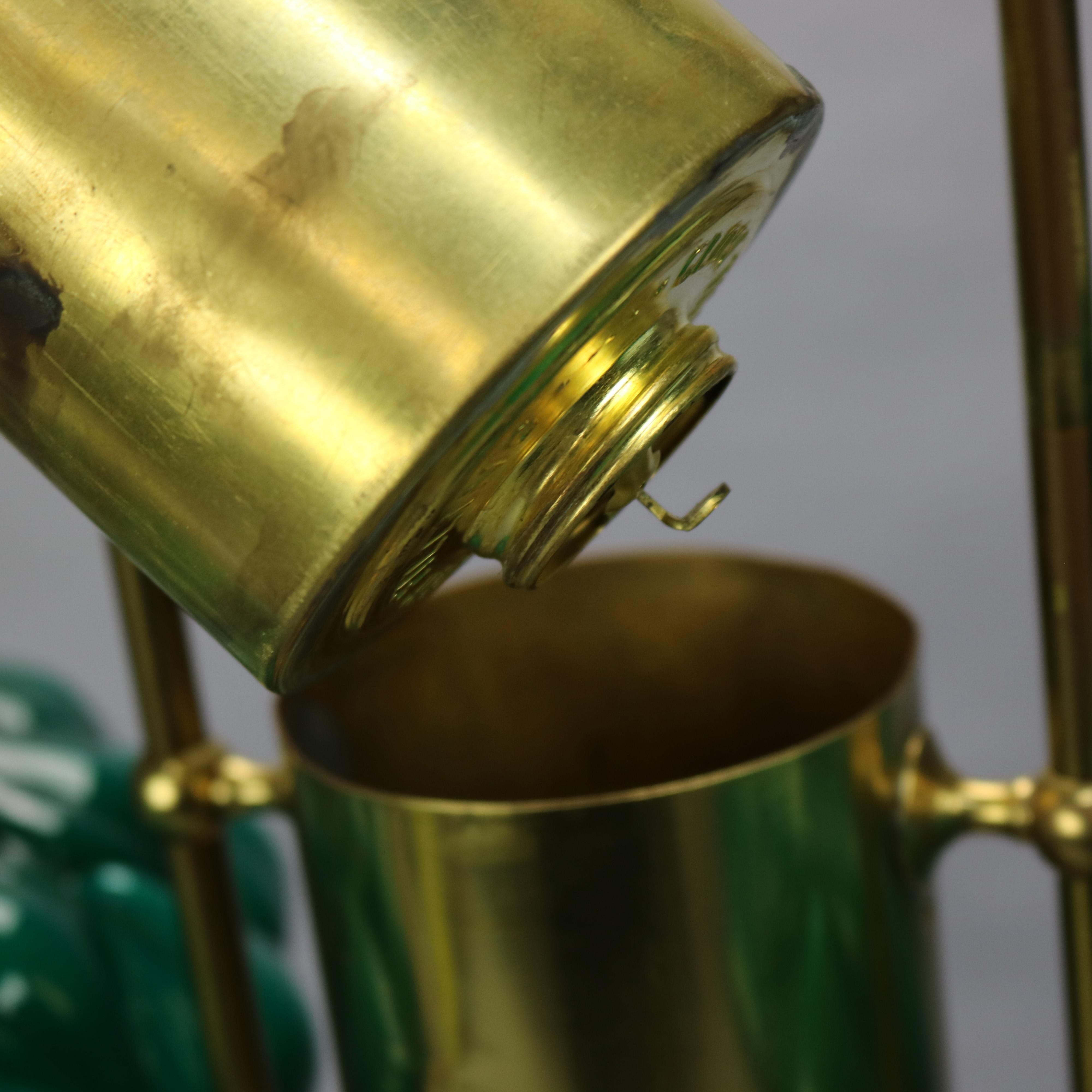 19th Century Antique Harvard School Brass Double Student Lamp & Emerald Glass Shades, 1890