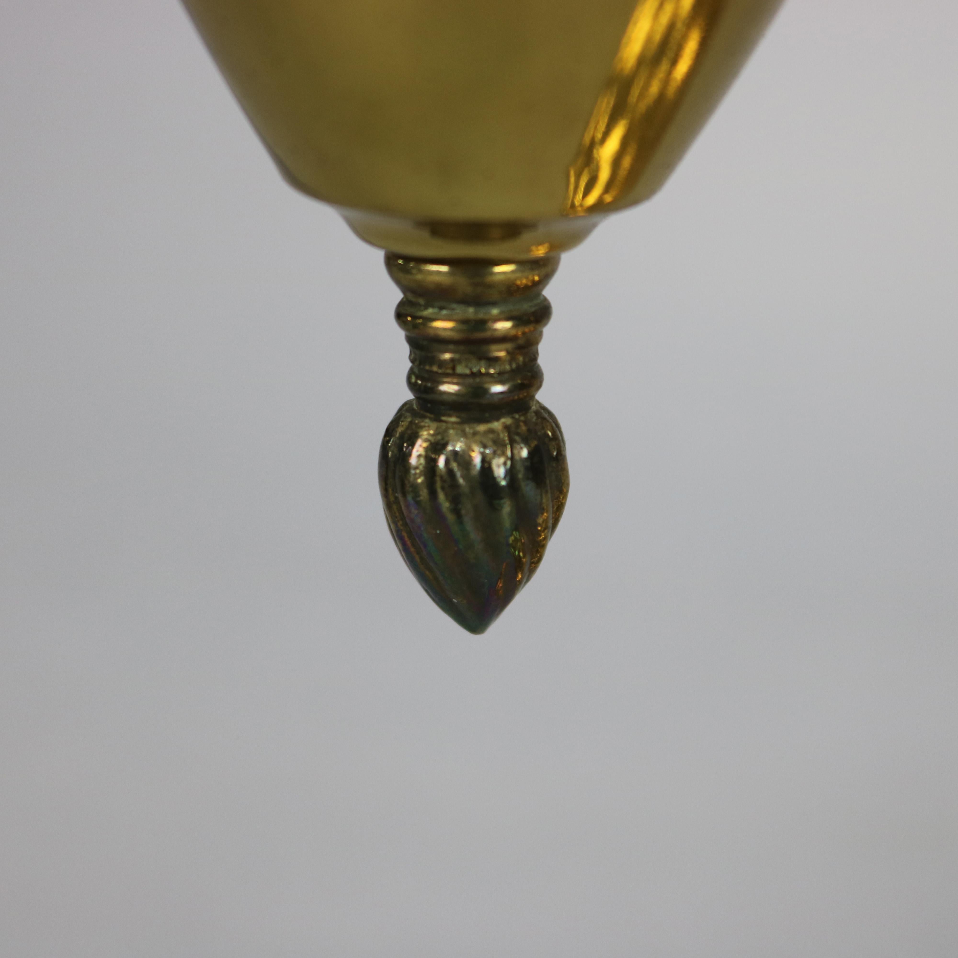 Cast Antique Harvard School Brass Student Lamp with Decorated Green Cased Glass Shade