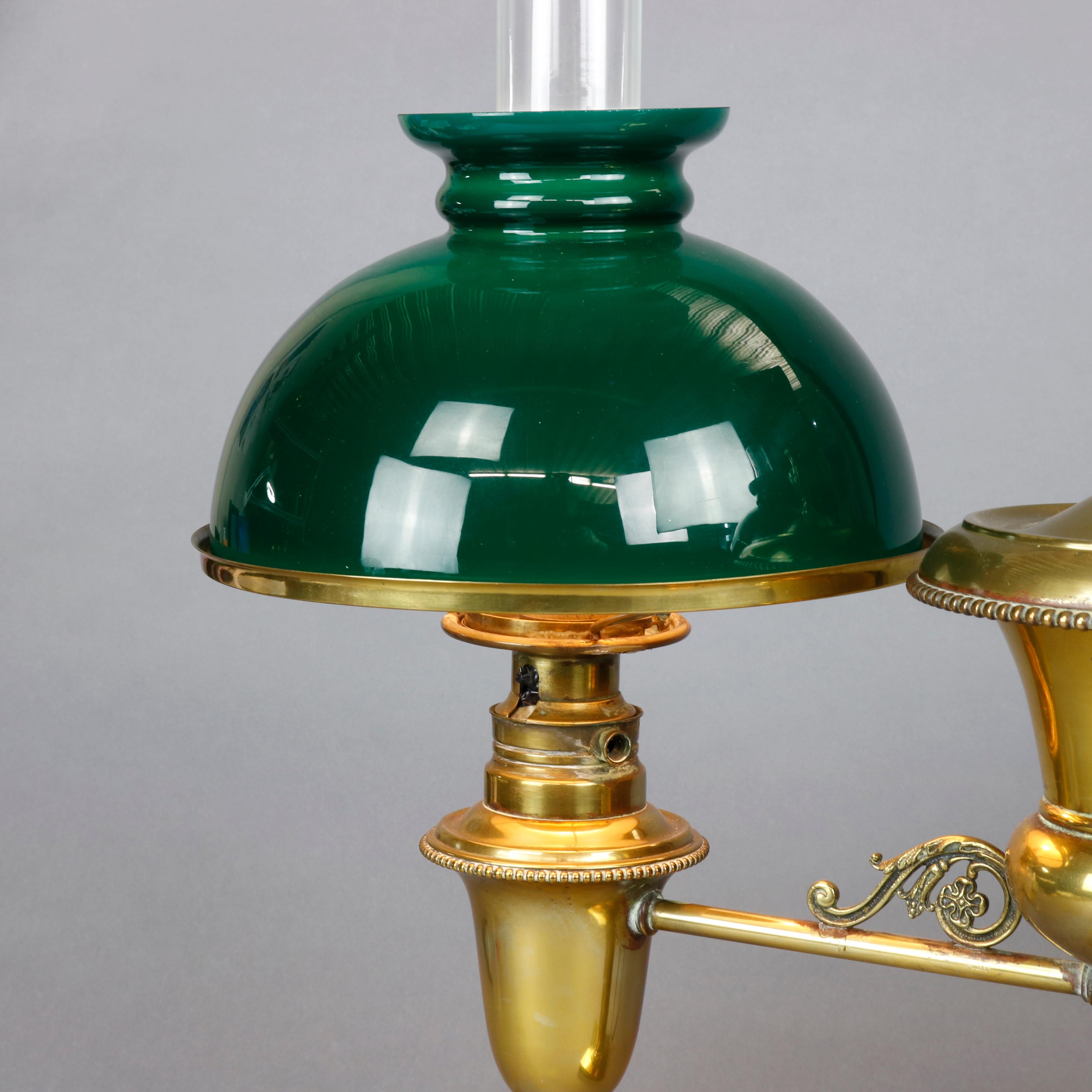 American Antique Harvard School Classical Brass Double Student Lamp, circa 1890