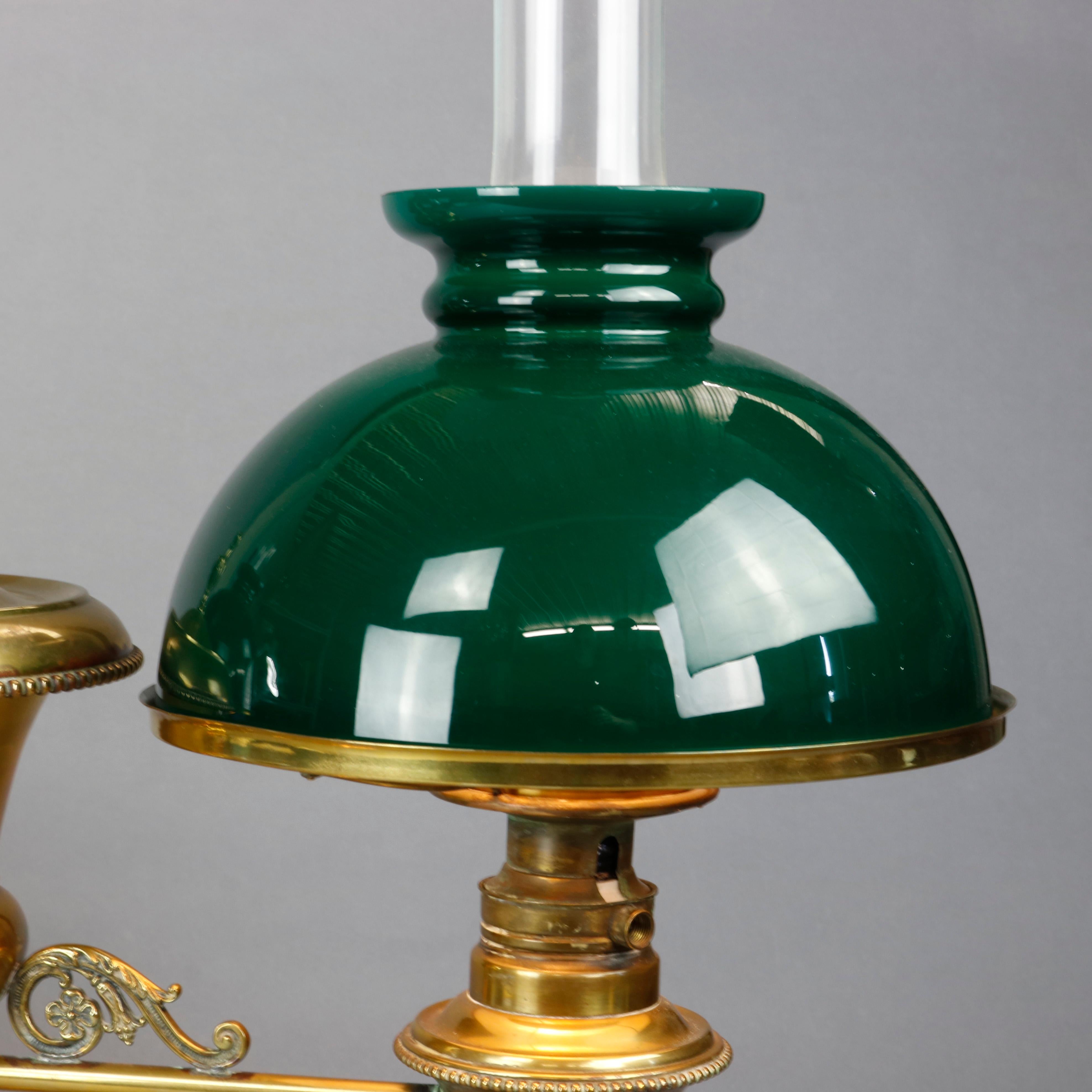 Cast Antique Harvard School Classical Brass Double Student Lamp, circa 1890