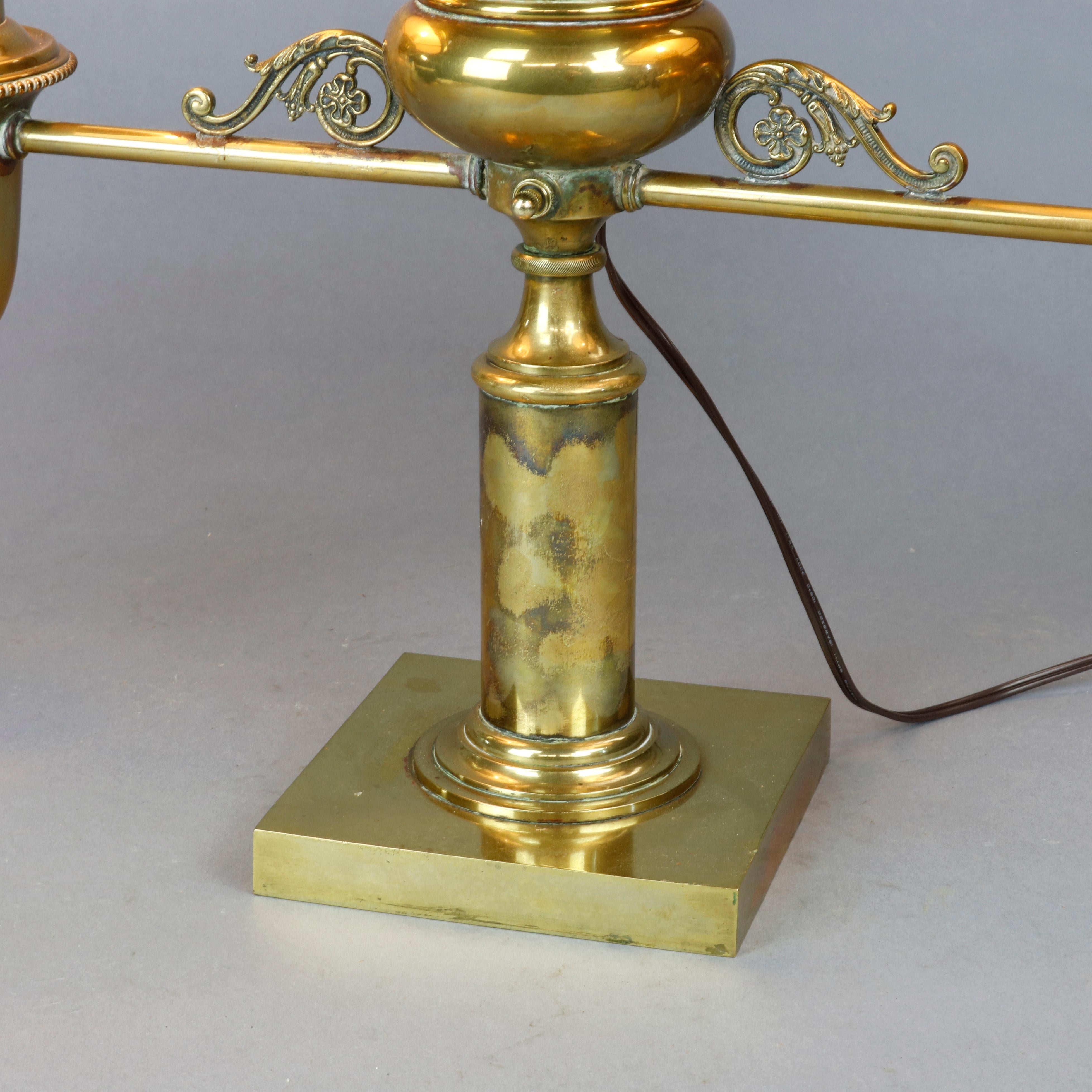 Antique Harvard School Classical Brass Double Student Lamp, circa 1890 In Good Condition In Big Flats, NY