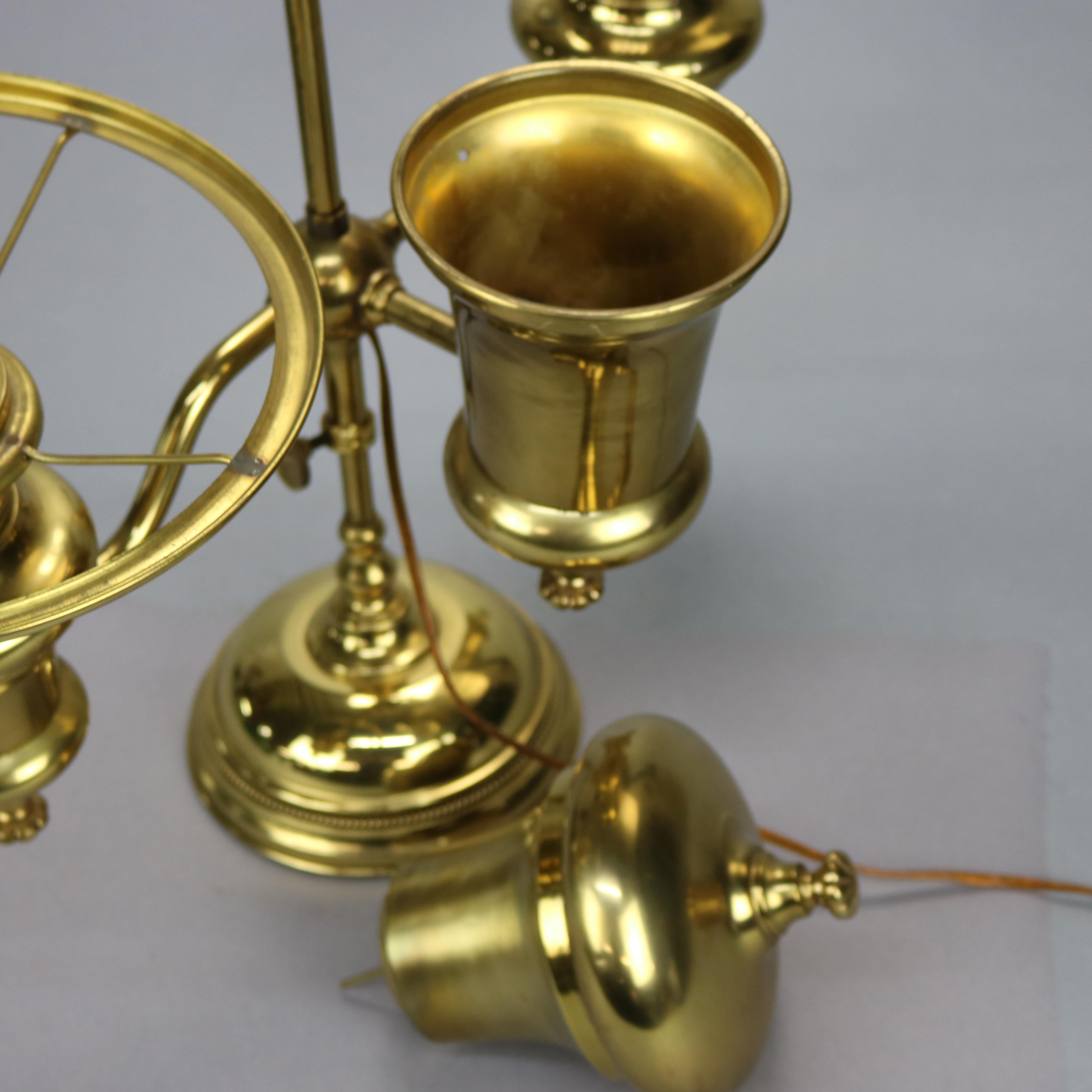 Antique Harvard School Double Student Lamp with Green Cased Glass Shades, c1890 6