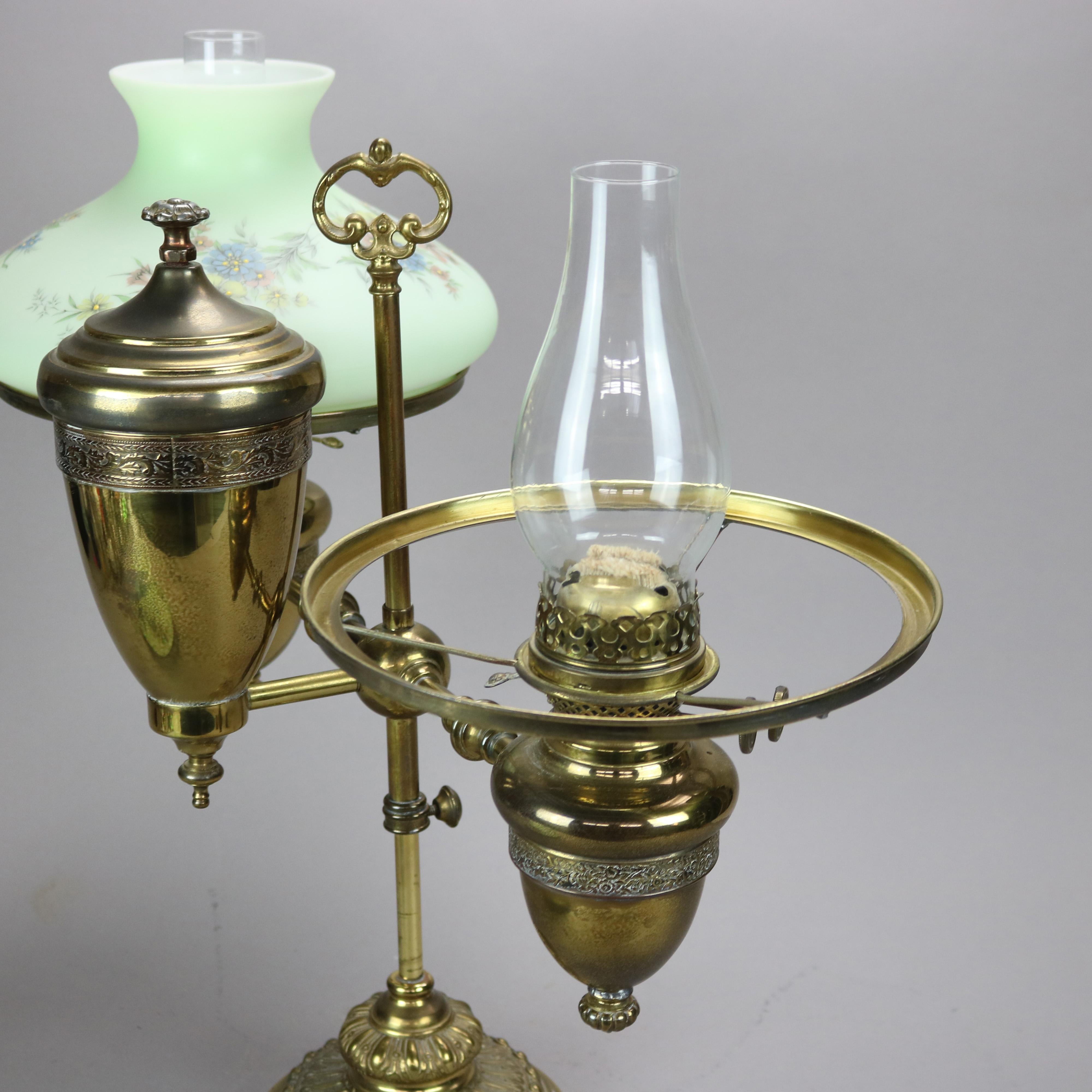 Antique Harvard School Duplex Brass Double Student Oil Lamp, c1890 6