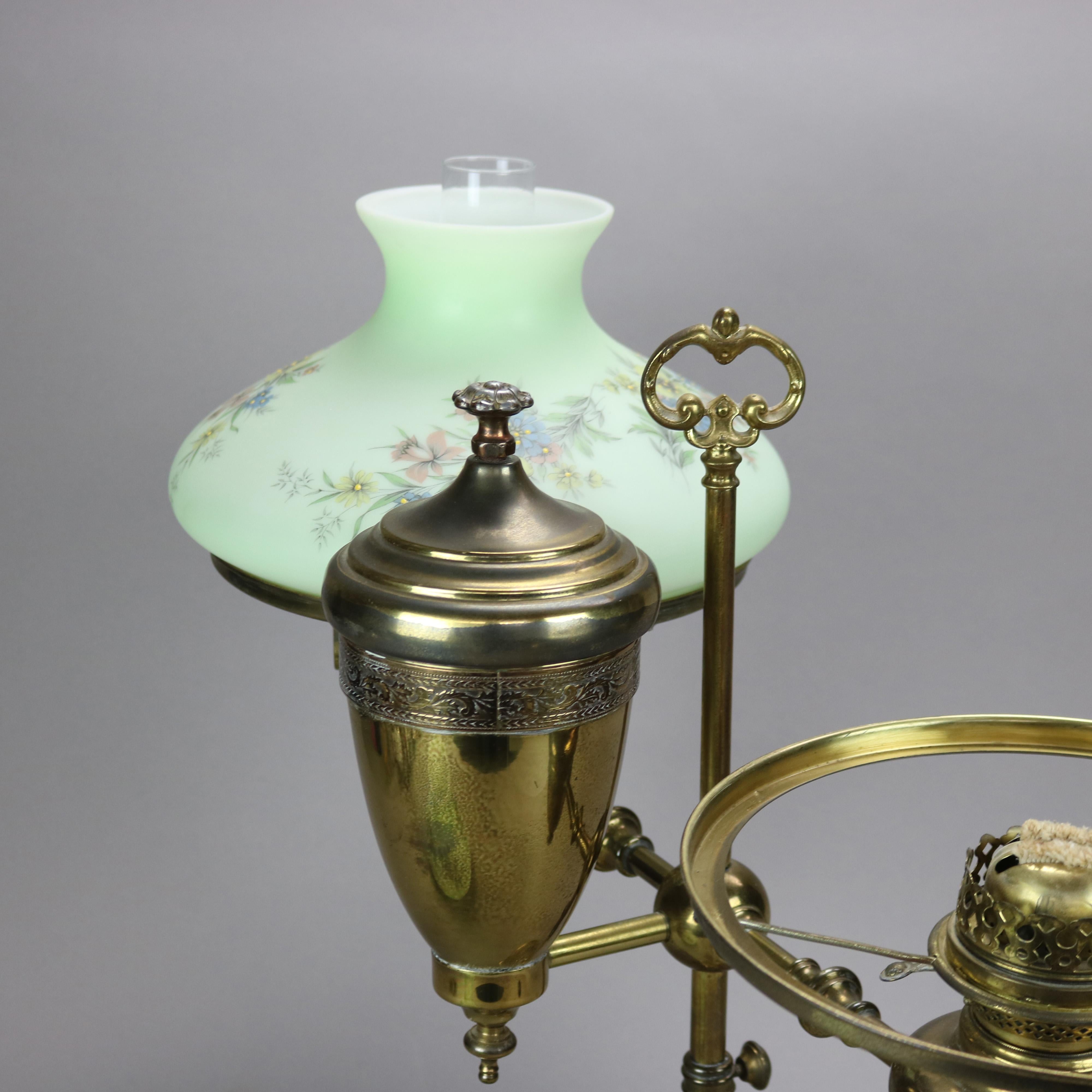 Antique Harvard School Duplex Brass Double Student Oil Lamp, c1890 7