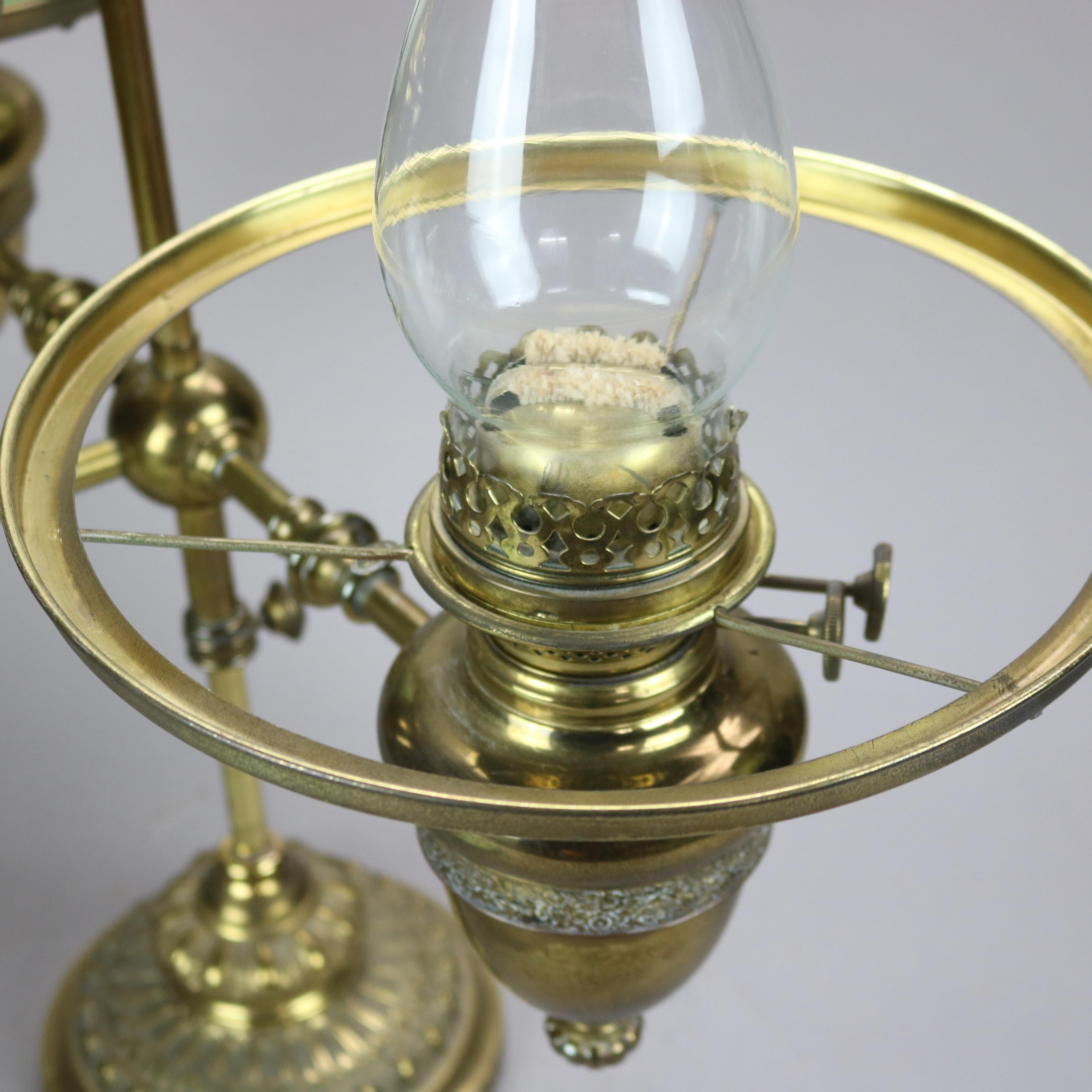 Antique Harvard School Duplex Brass Double Student Oil Lamp, c1890 8