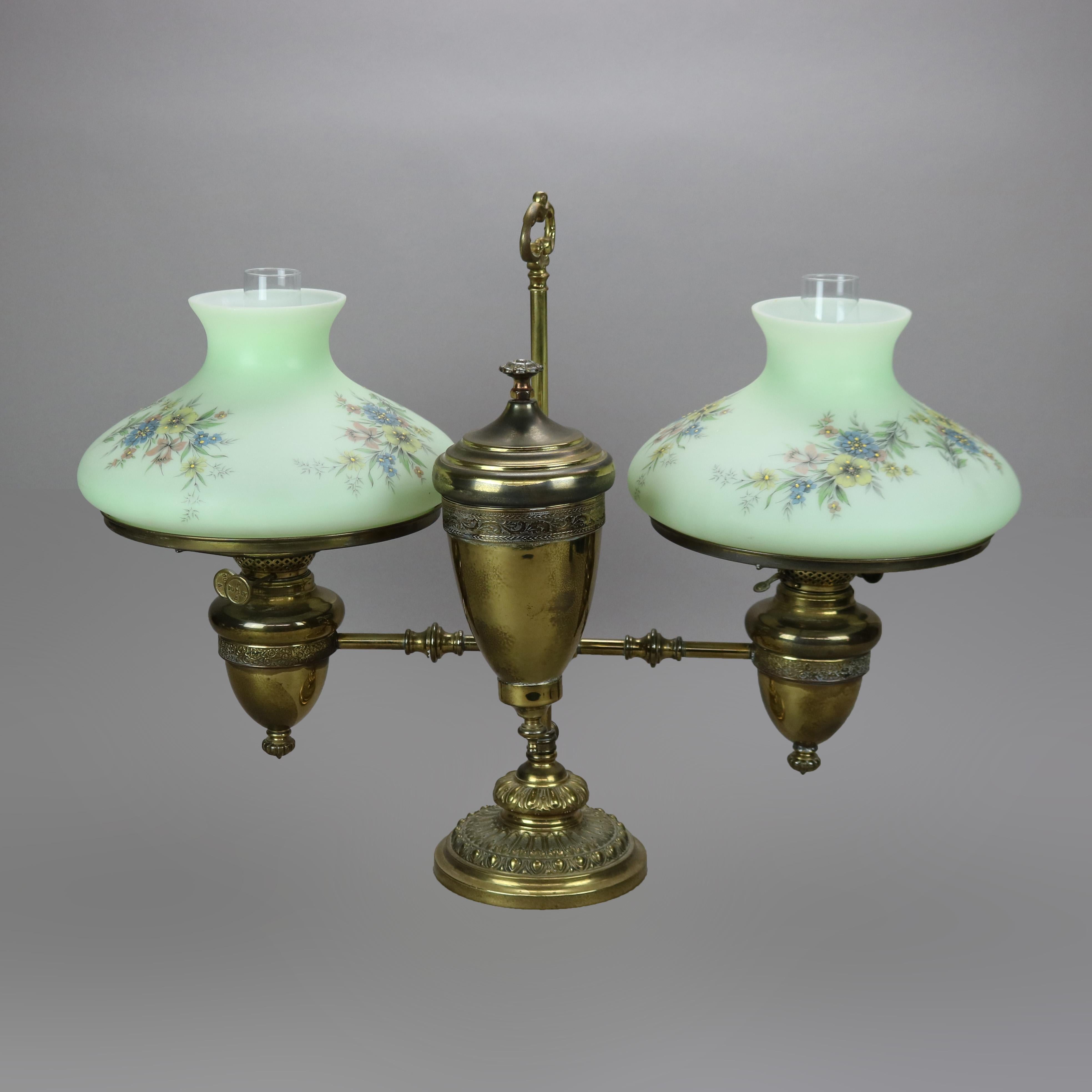 Antique Harvard School Duplex Brass Double Student Oil Lamp, c1890 2