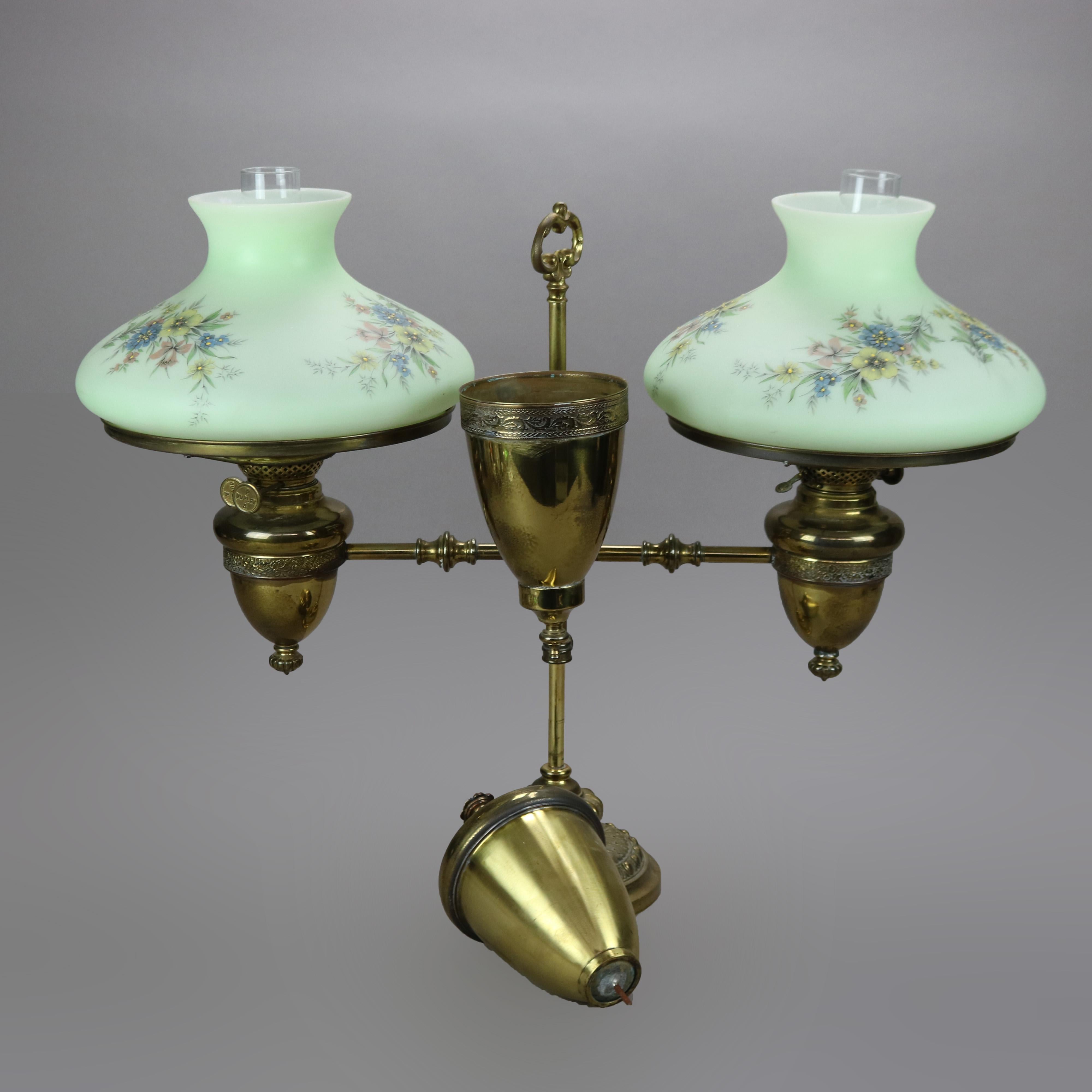 Antique Harvard School Duplex Brass Double Student Oil Lamp, c1890 3