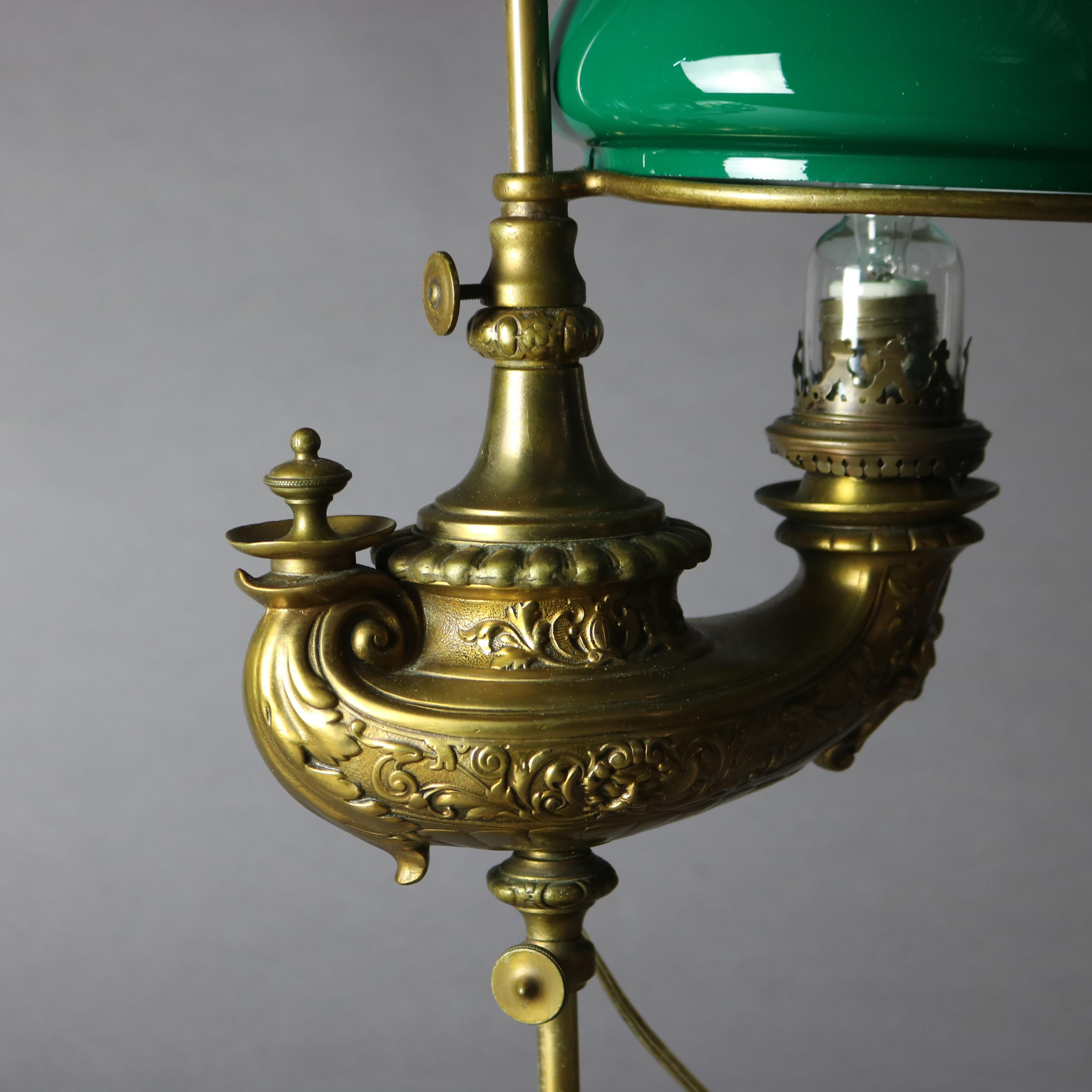Antique Harvard Student Lamp with Emeralite Shade Alladin Lamp Form 19th Century 6