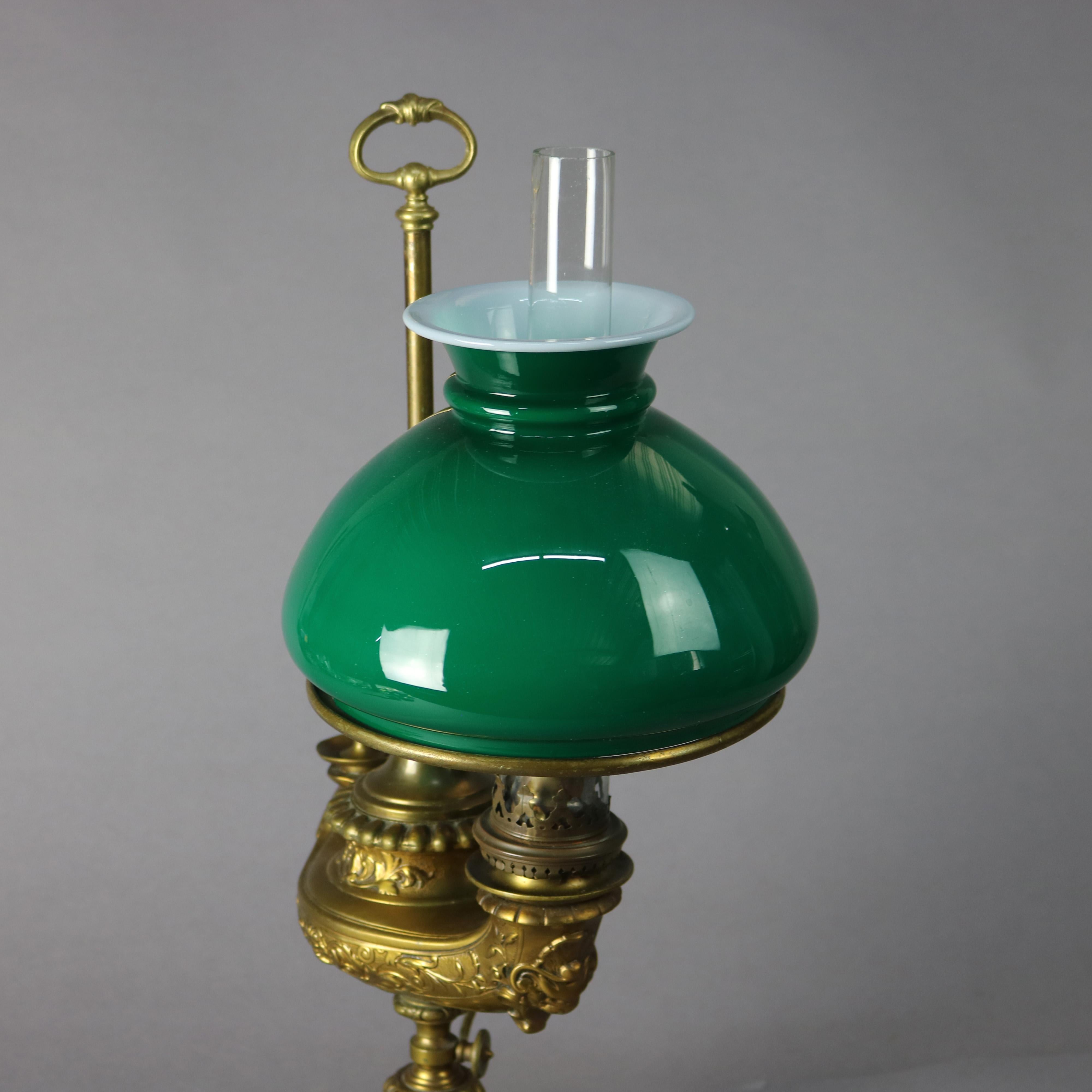 American Antique Harvard Student Lamp with Emeralite Shade Alladin Lamp Form 19th Century