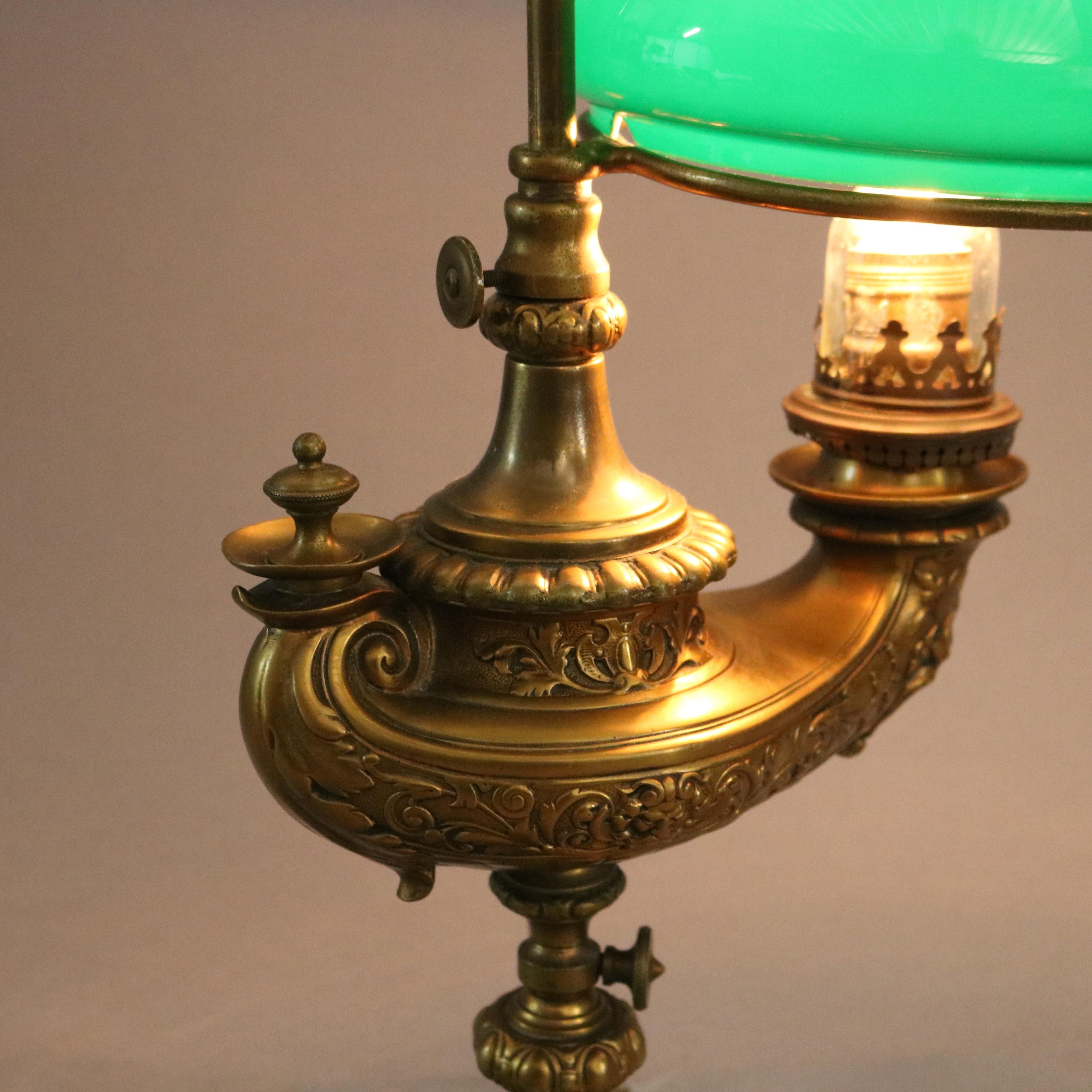 Antique Harvard Student Lamp with Emeralite Shade Alladin Lamp Form 19th Century 1