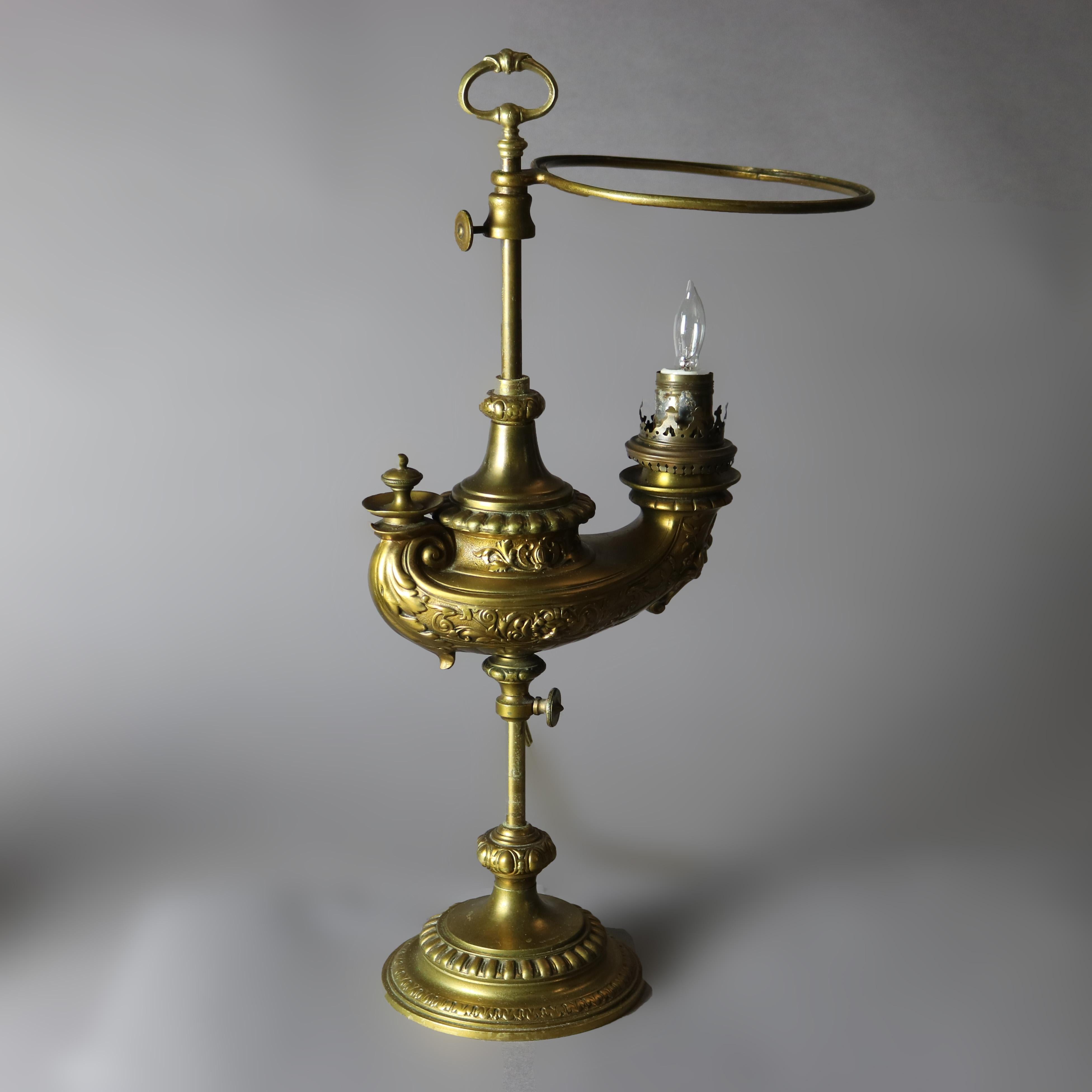 Antique Harvard Student Lamp with Emeralite Shade Alladin Lamp Form 19th Century 4