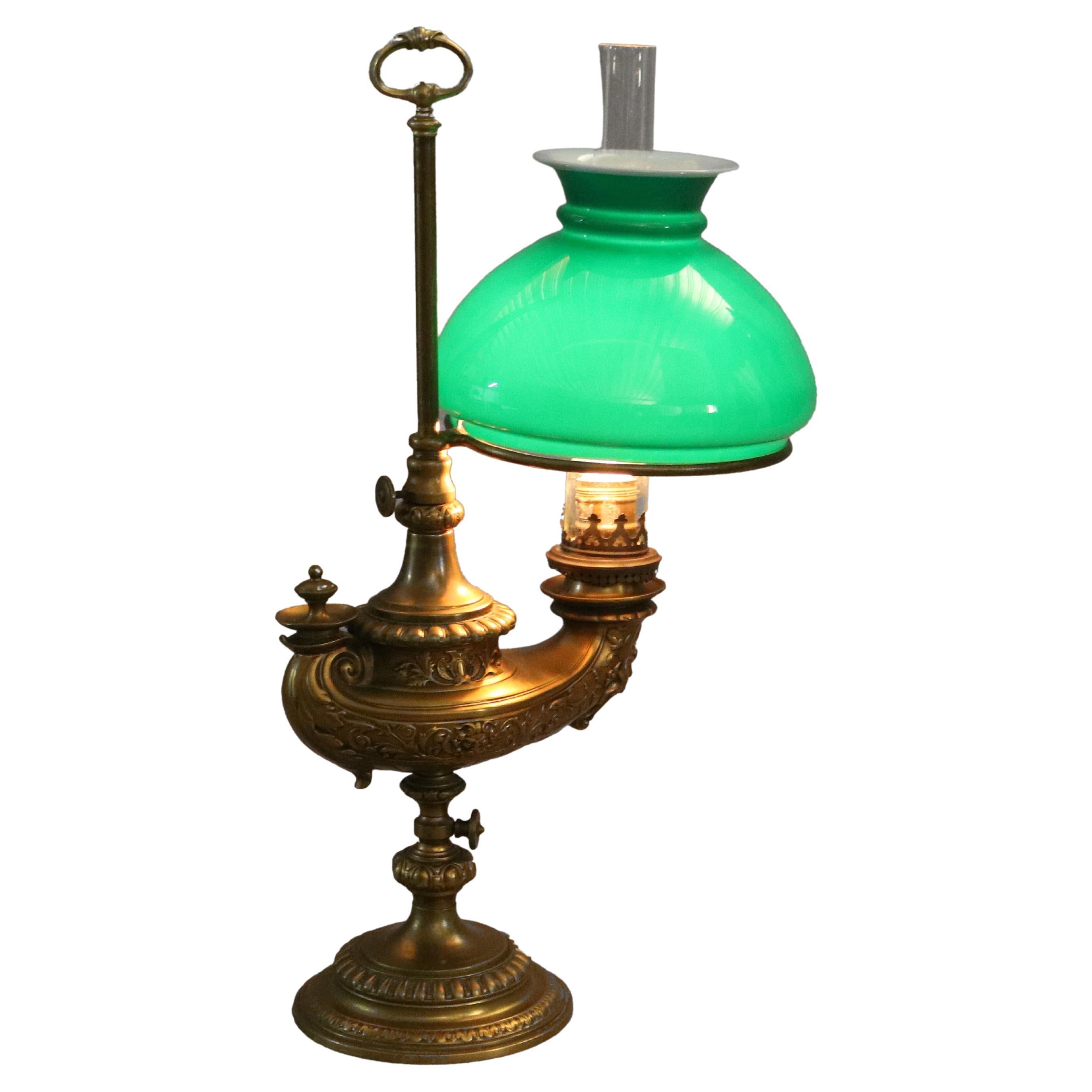 Antique Harvard Student Lamp with Emeralite Shade Alladin Lamp Form 19th Century