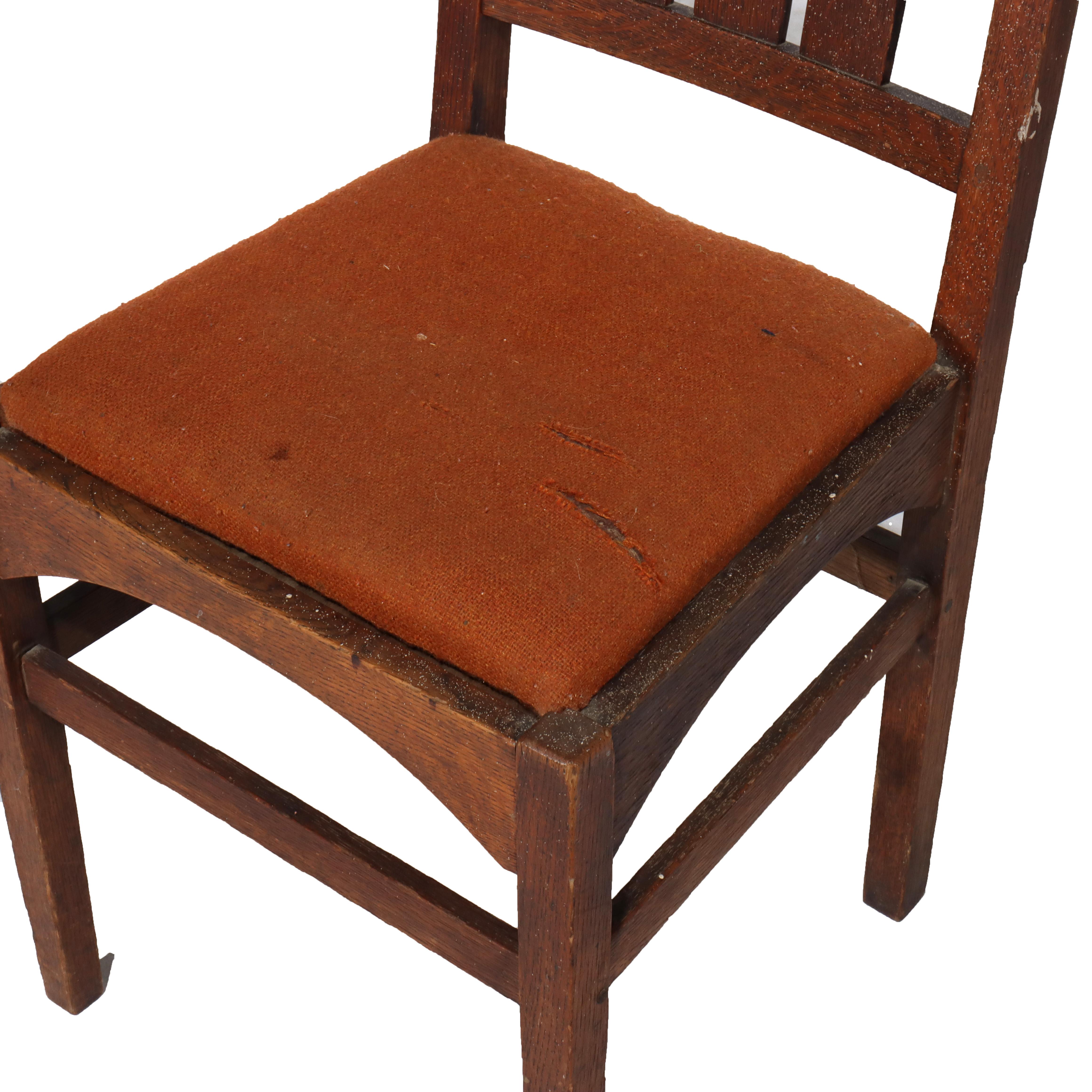 ***Reduced In-House Delivery Rates - Click on “Ask Seller” to Request a Quote***
Antique Harvey Ellis Gustav Stickley Oak Dining Chair C1910.
Measures - 39.5