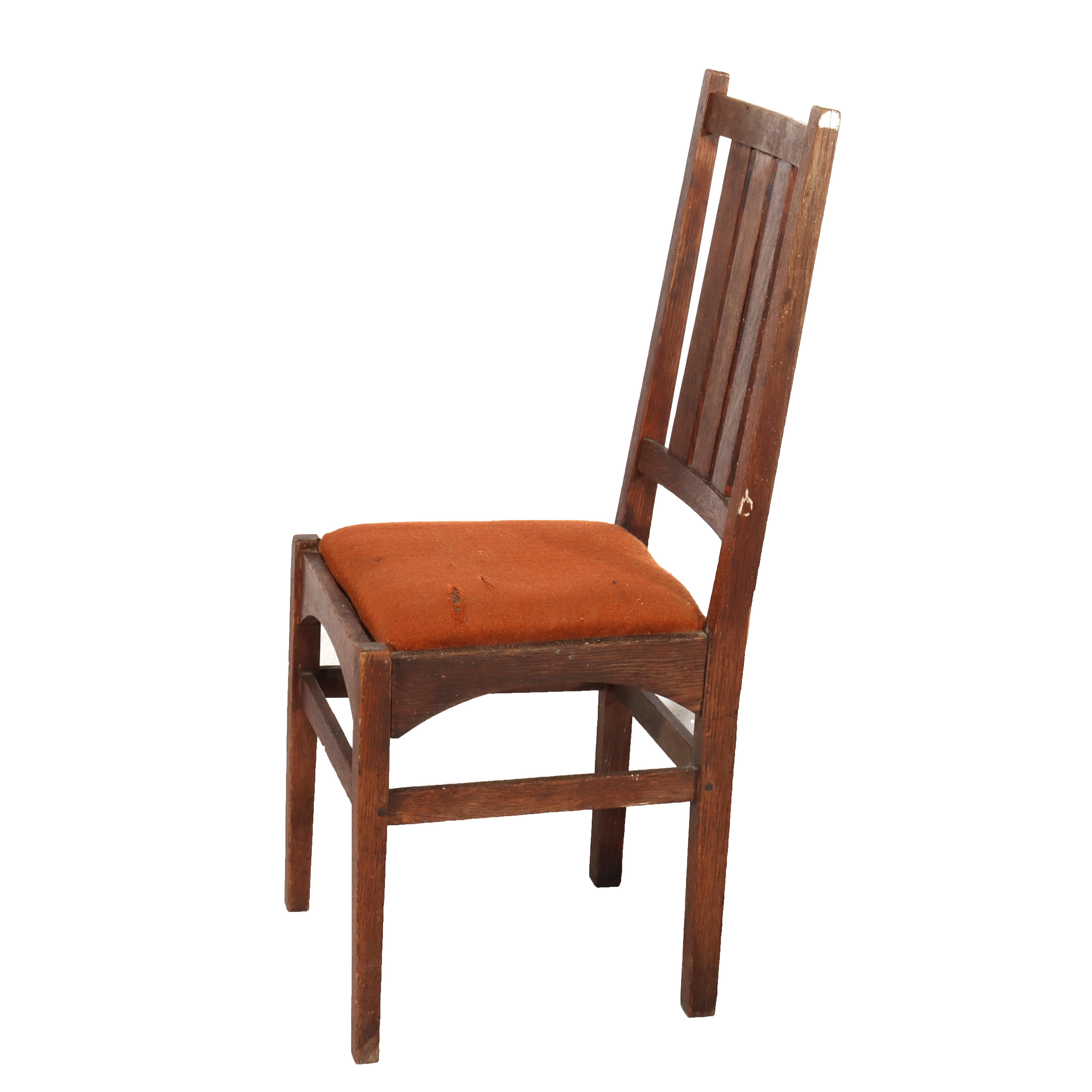 Arts and Crafts Antique Harvey Ellis Gustav Stickley Oak Dining Chair C1910 in vendita