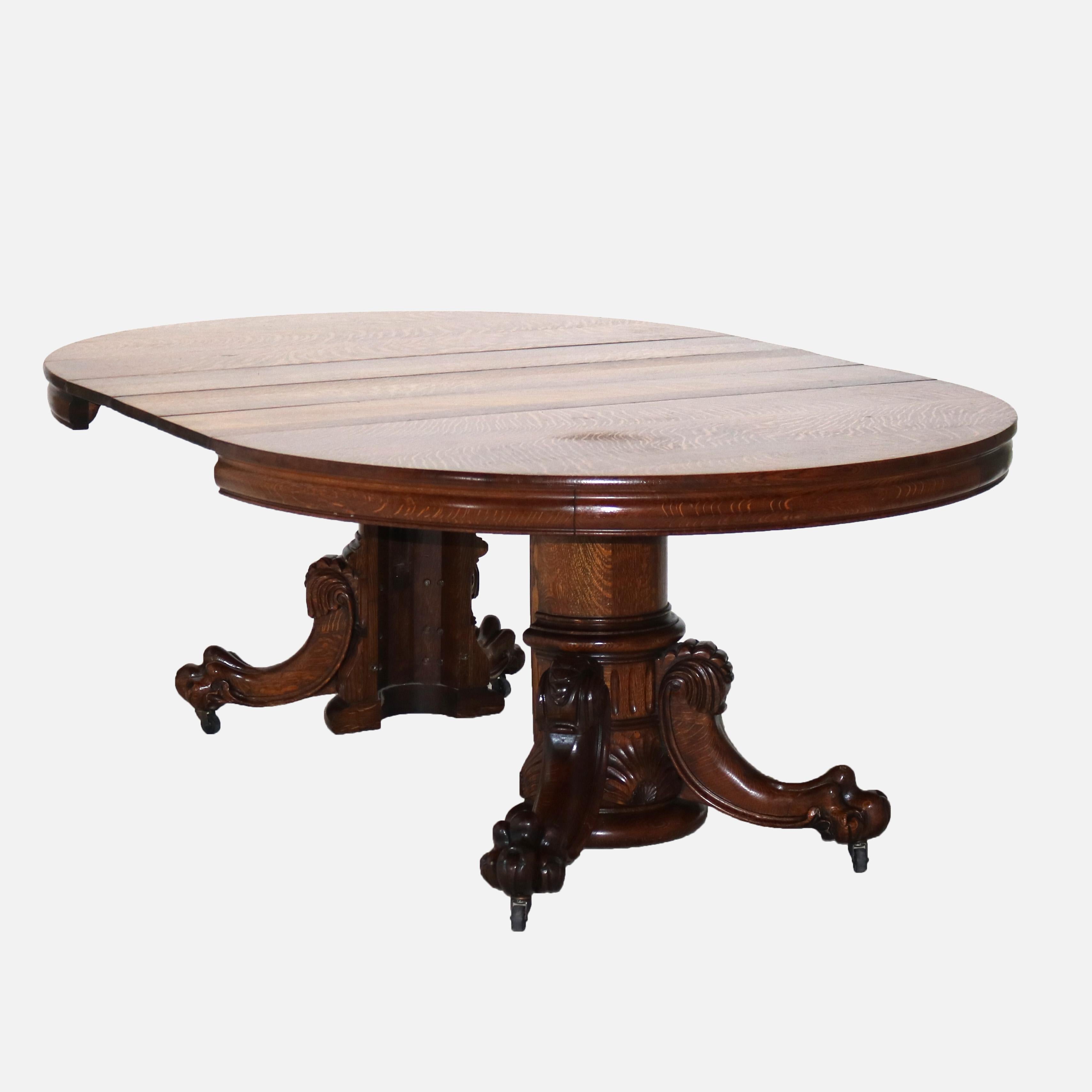 ***Reduced Delivery Rates - See Below or Click “Ask The Seller” to Request a Quote***

Antique Hastings Carved Oak Clawfoot Extension Split-Pedestal Dining Table with Three Leaves C1910

Measures - Fully extended 81 3/8