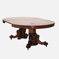 Antique Hastings Carved Oak Clawfoot Dining Table with Three Leaves C1910
