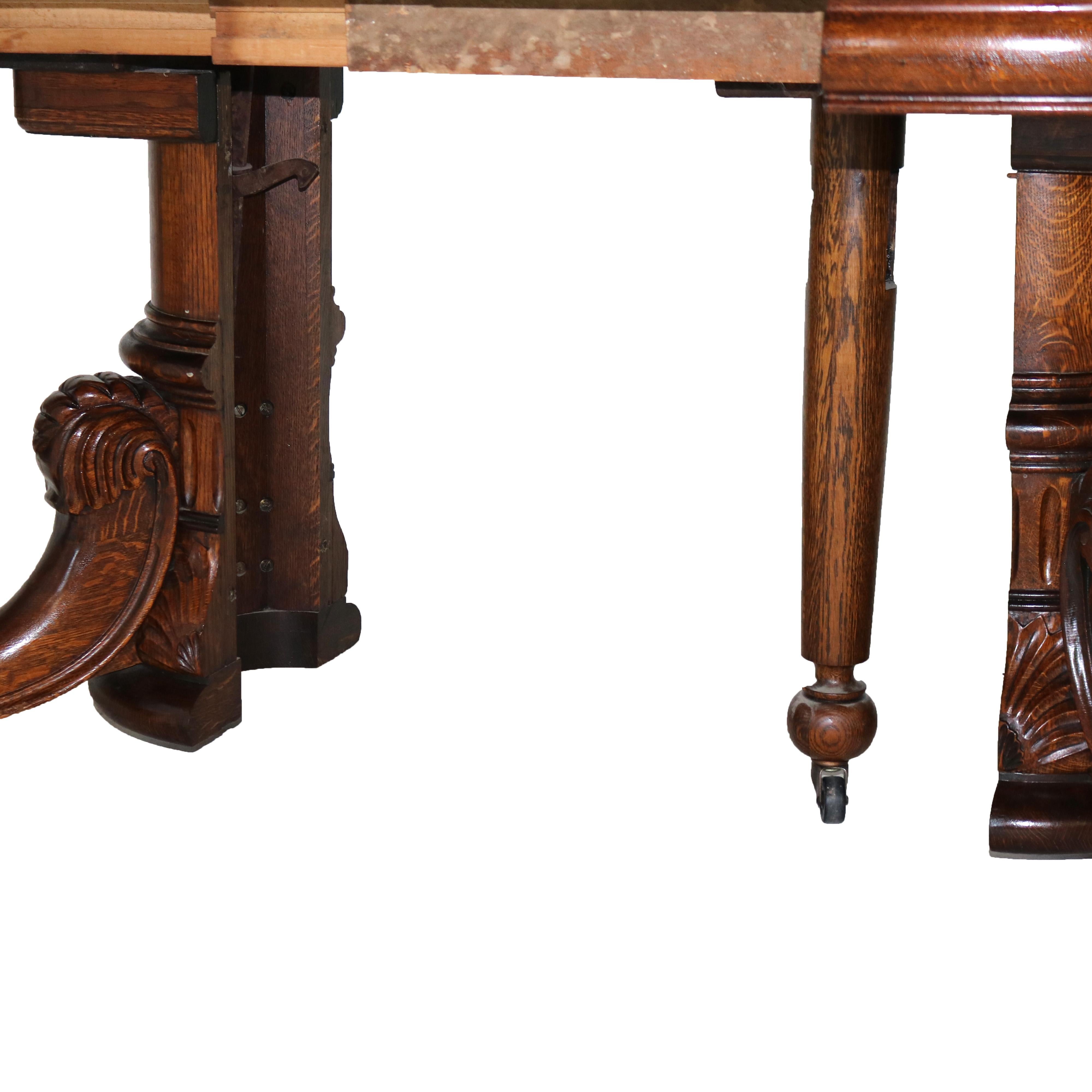 Antique Hastings Carved Oak Clawfoot Dining Table with Three Leaves C1910 1