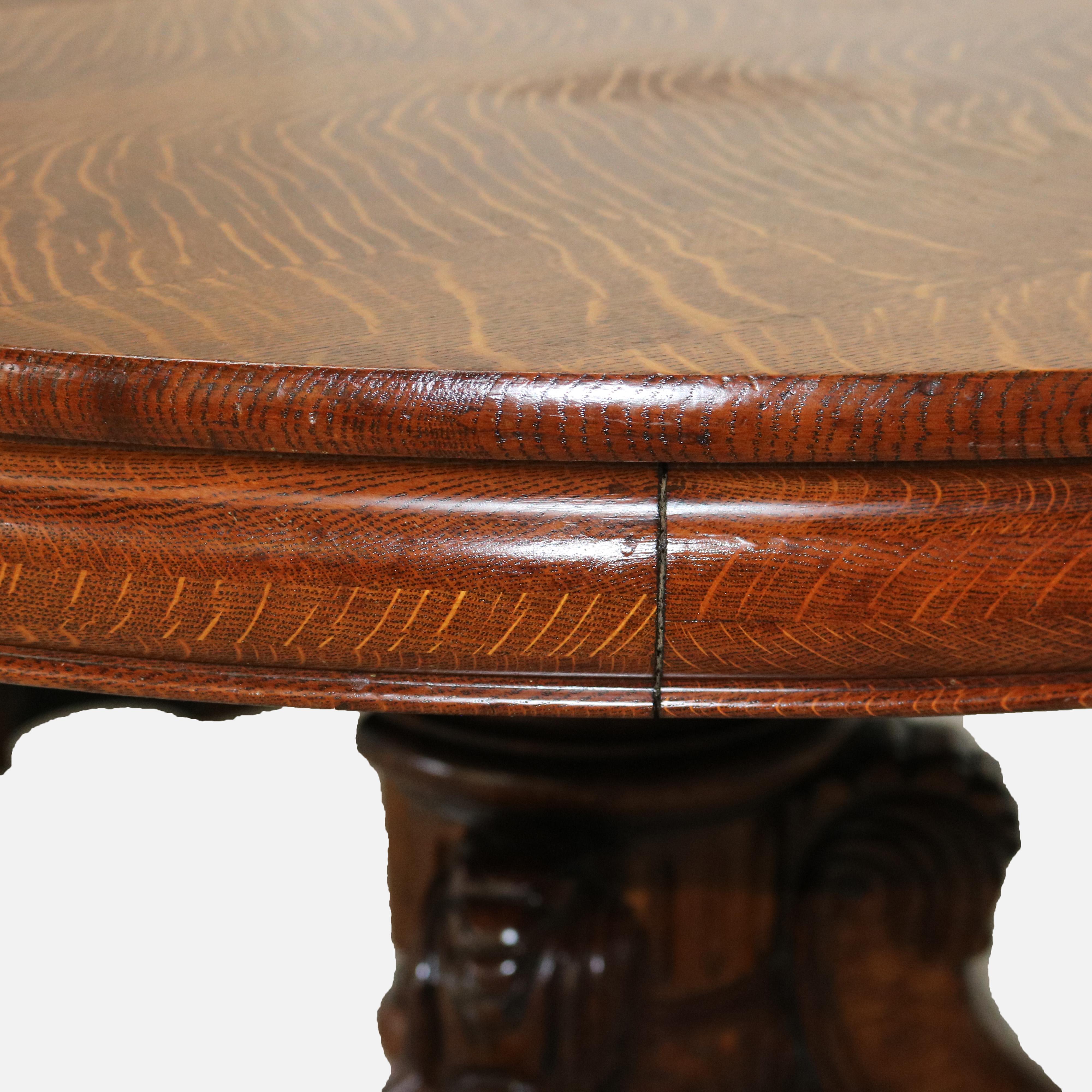 Antique Hastings Carved Oak Clawfoot Dining Table with Three Leaves C1910 2