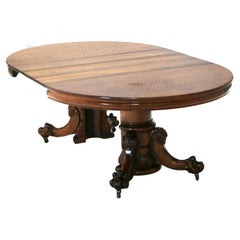Antique Hastings Carved Oak Clawfoot Dining Table with Three Leaves C1910