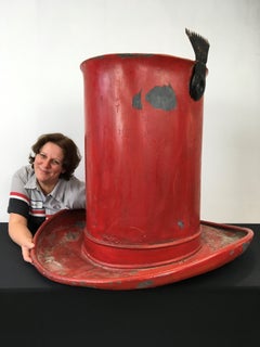Antique Zinc Red Hat Maker Trade Sign, France, Early 20th Century