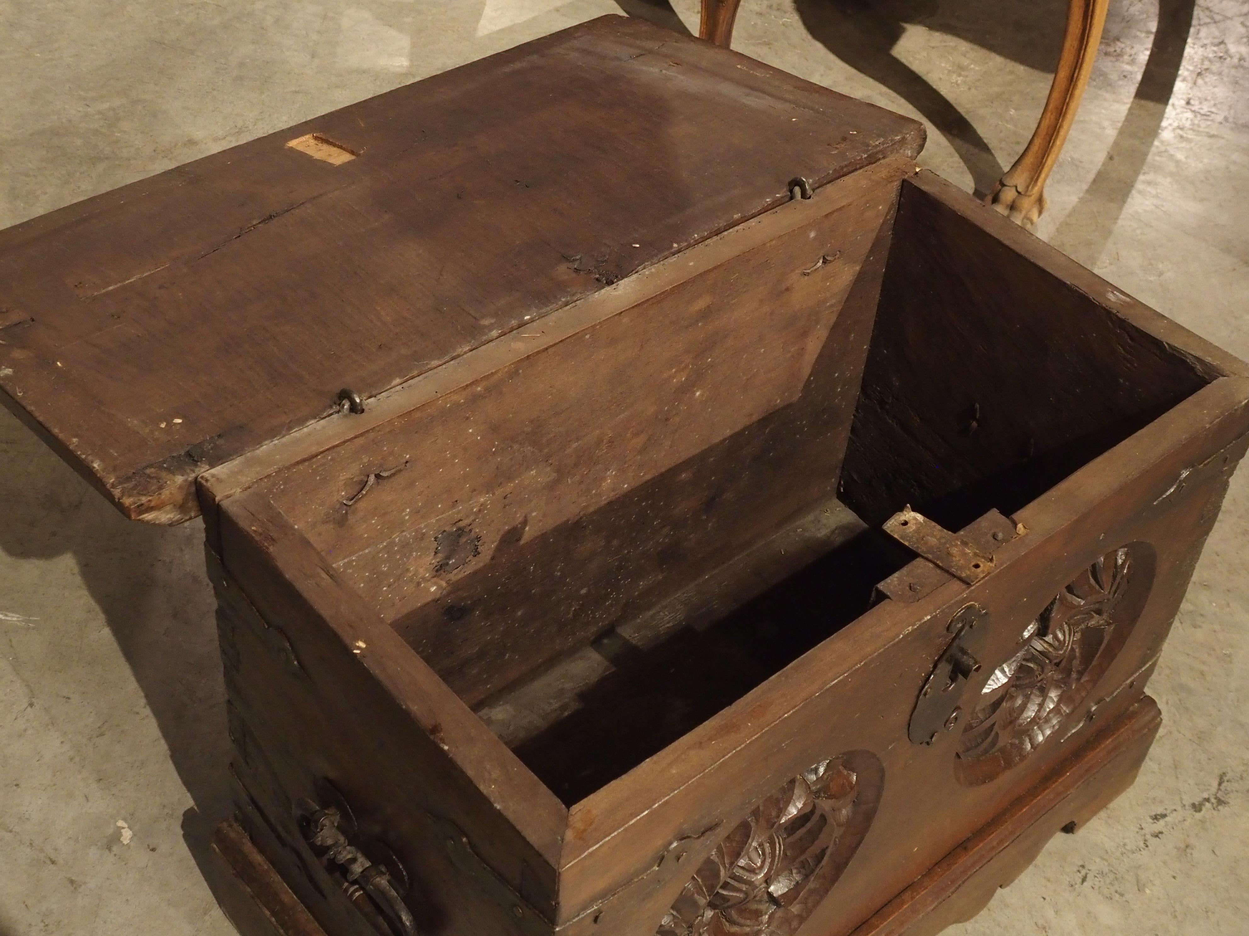 Antique Haute Epoque Style Oak and Iron Trunk from France 2