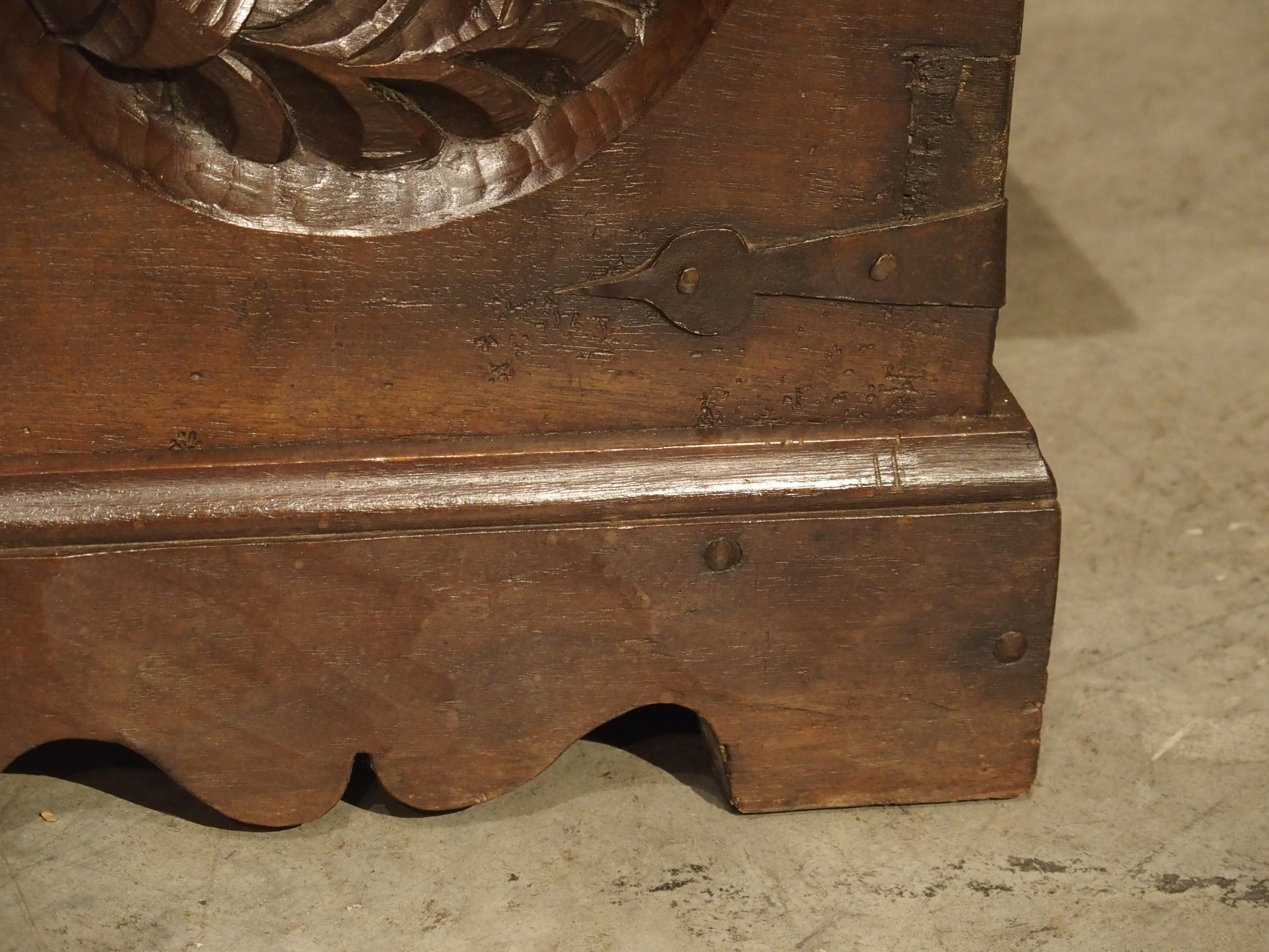 Antique Haute Epoque Style Oak and Iron Trunk from France 3