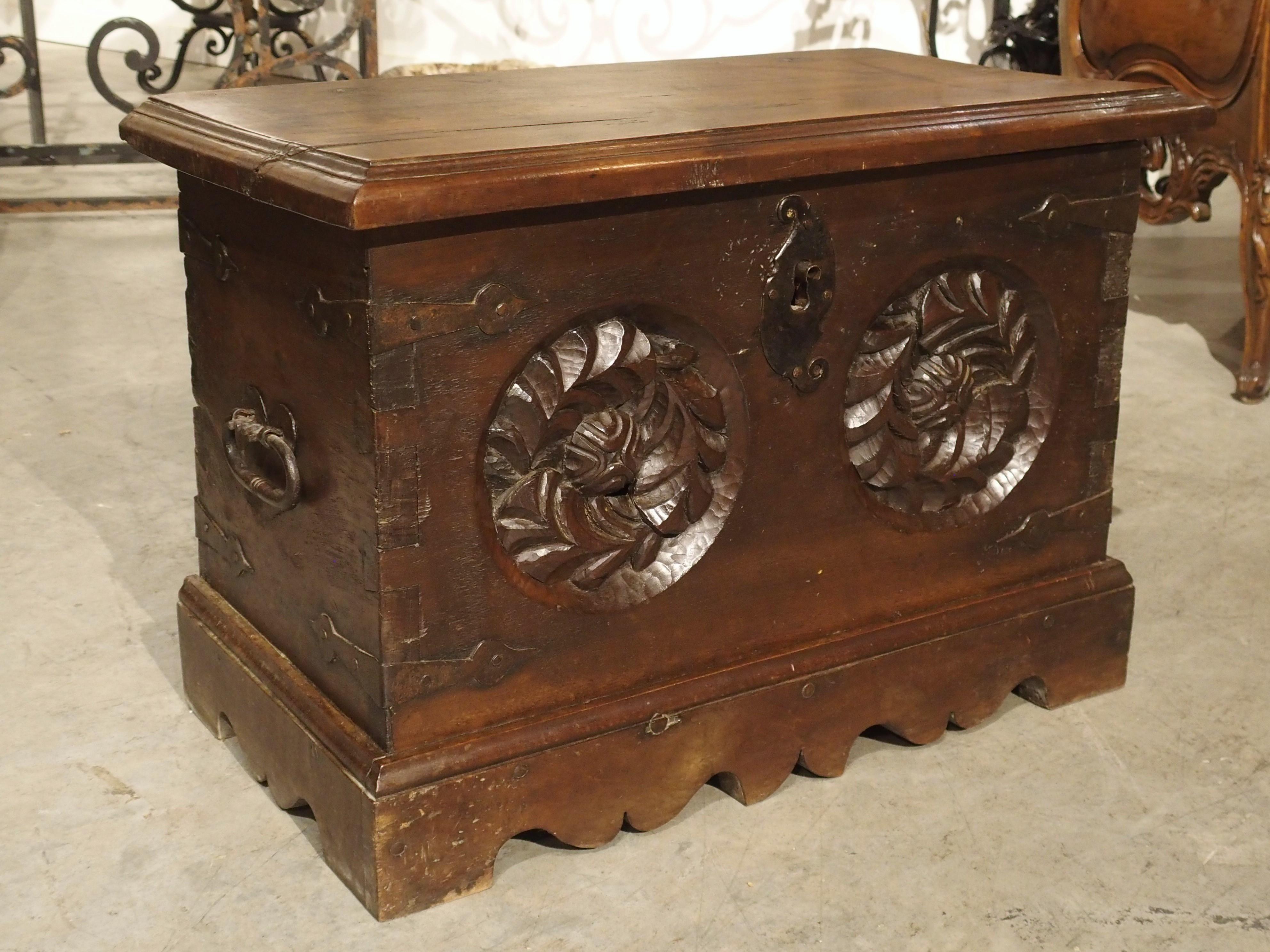 Antique Haute Epoque Style Oak and Iron Trunk from France 5
