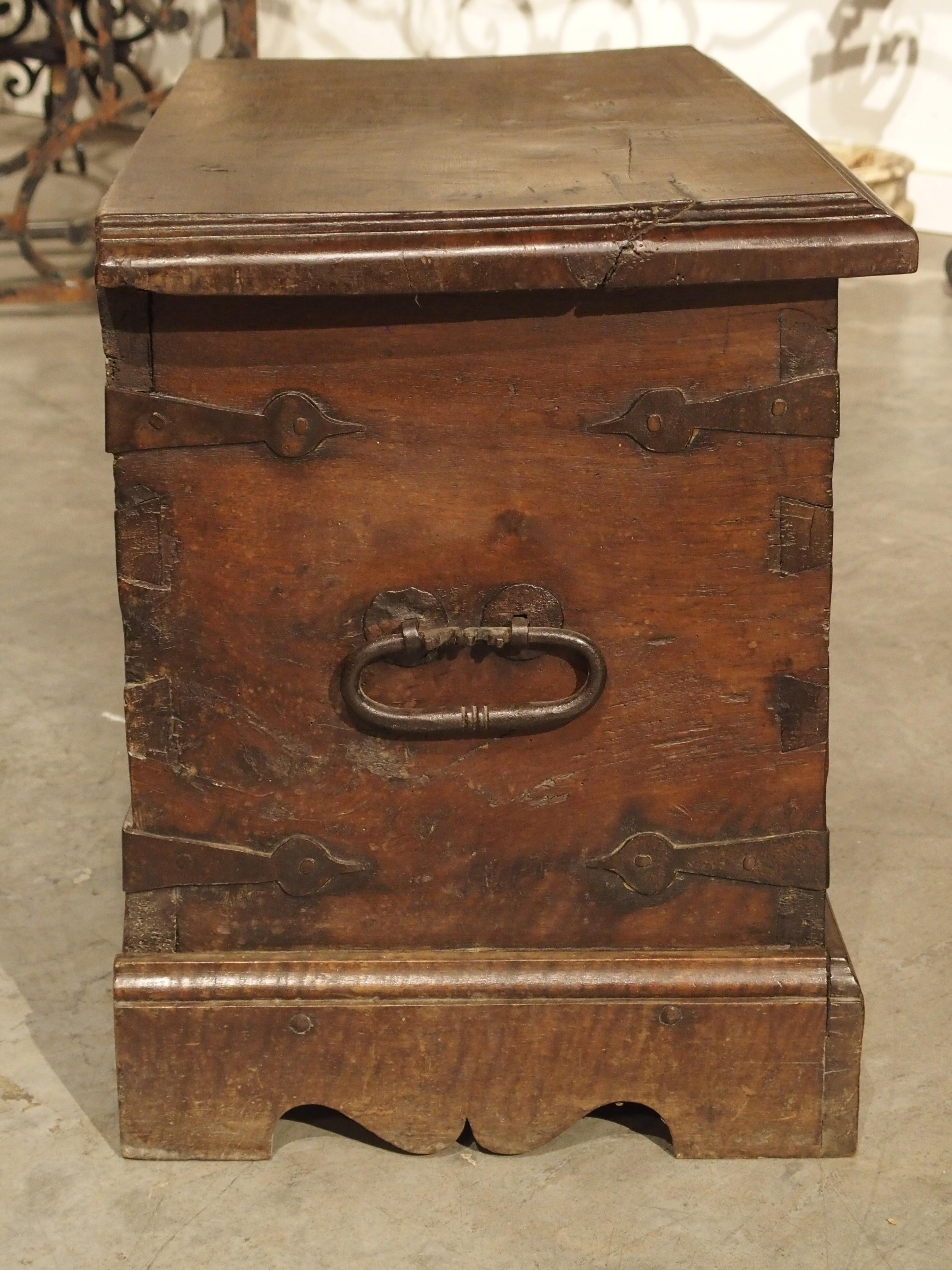 Antique Haute Epoque Style Oak and Iron Trunk from France 6