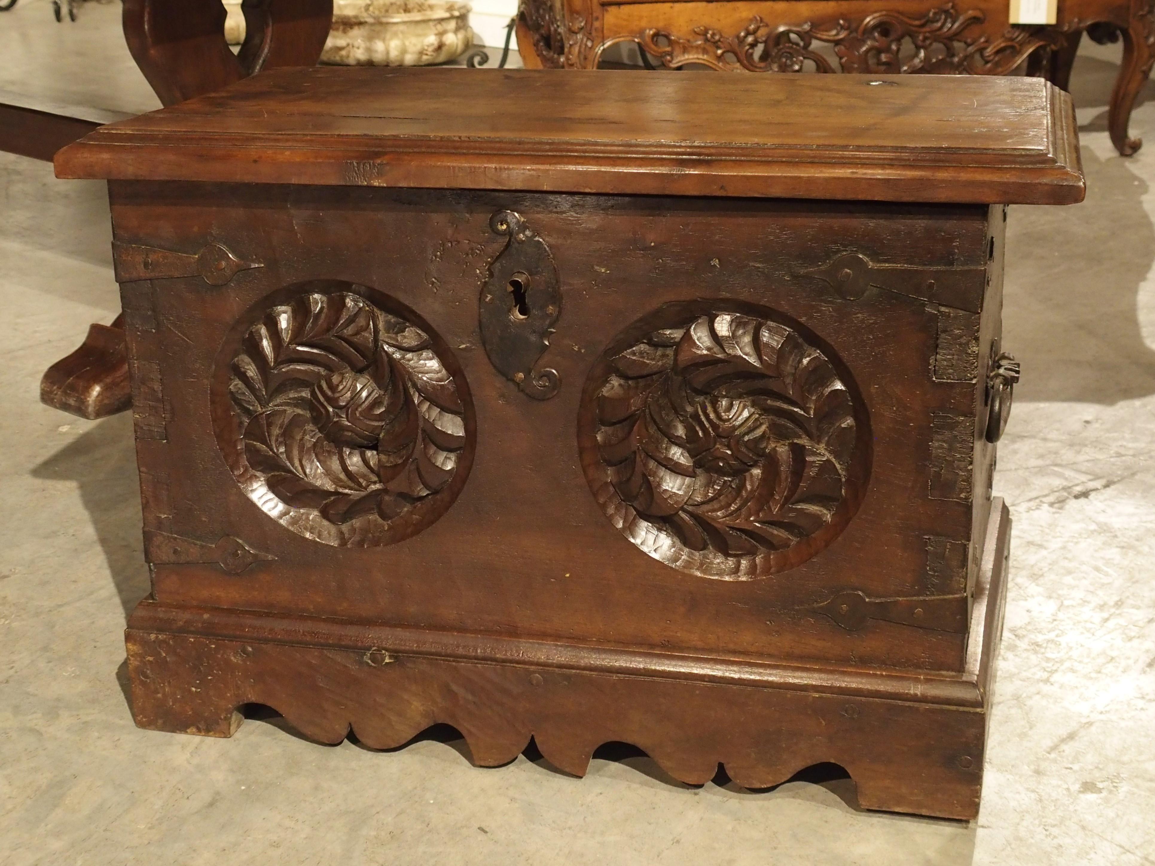 Antique Haute Epoque Style Oak and Iron Trunk from France 10