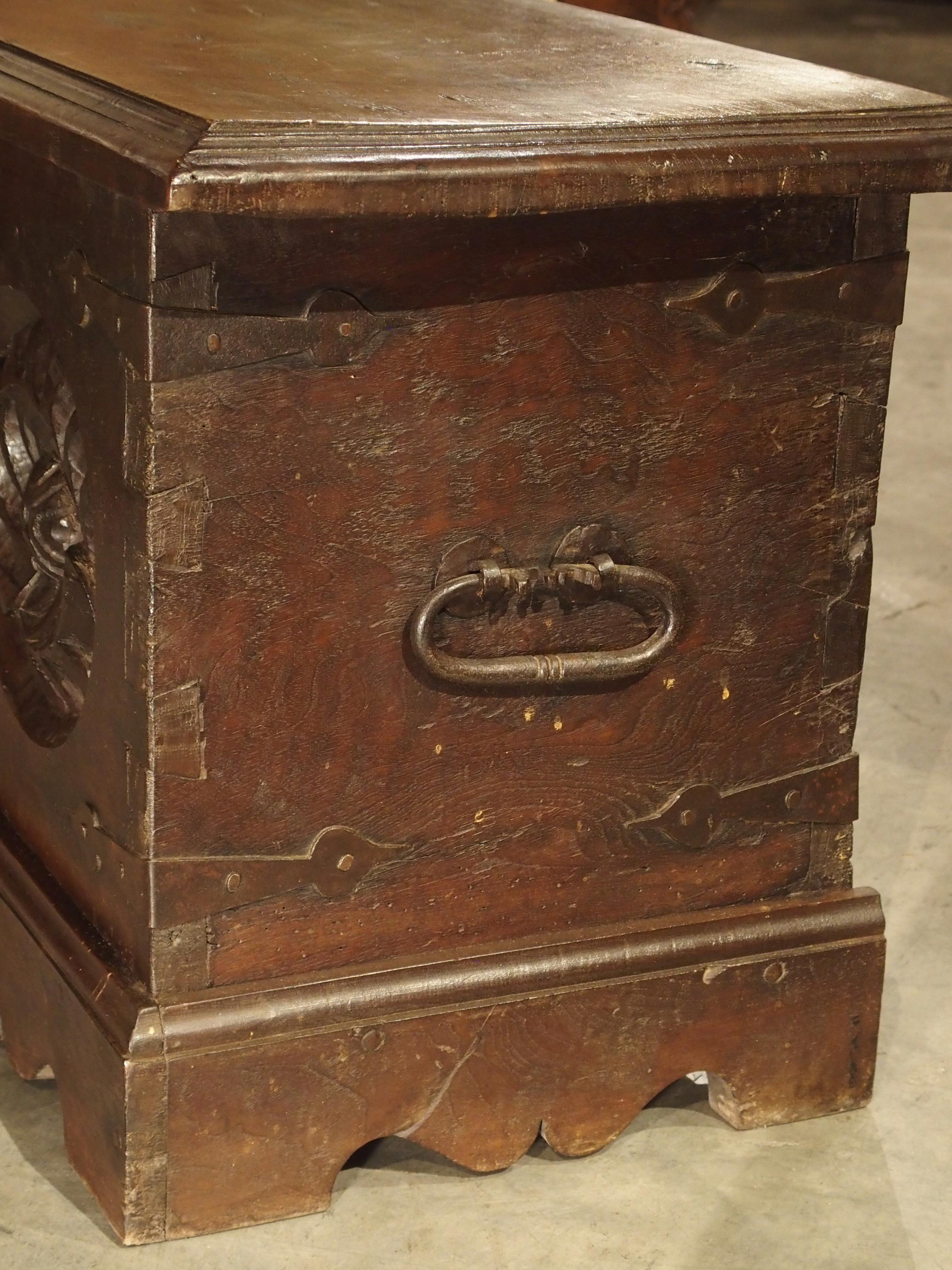 Medieval Antique Haute Epoque Style Oak and Iron Trunk from France