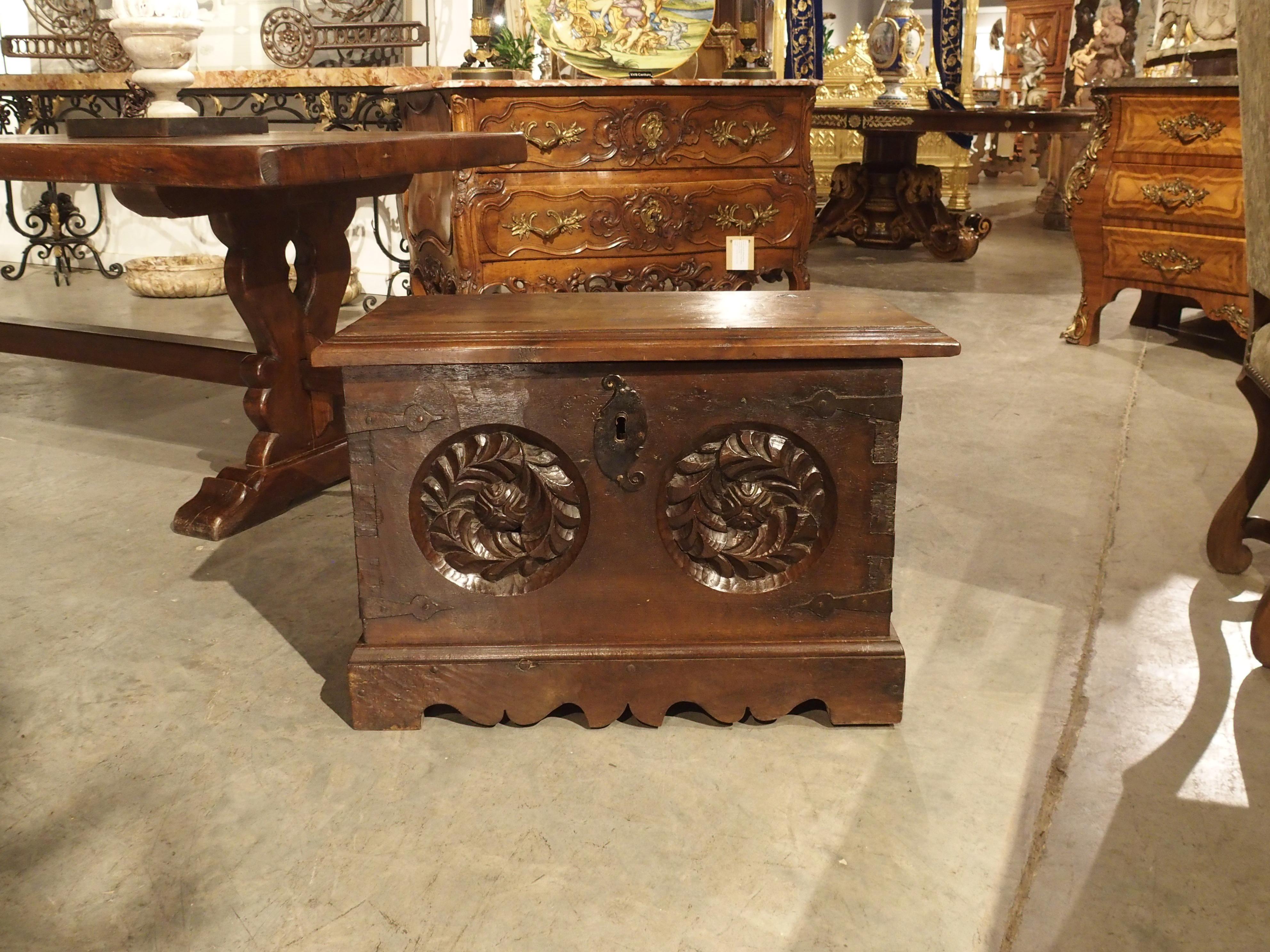 French Antique Haute Epoque Style Oak and Iron Trunk from France