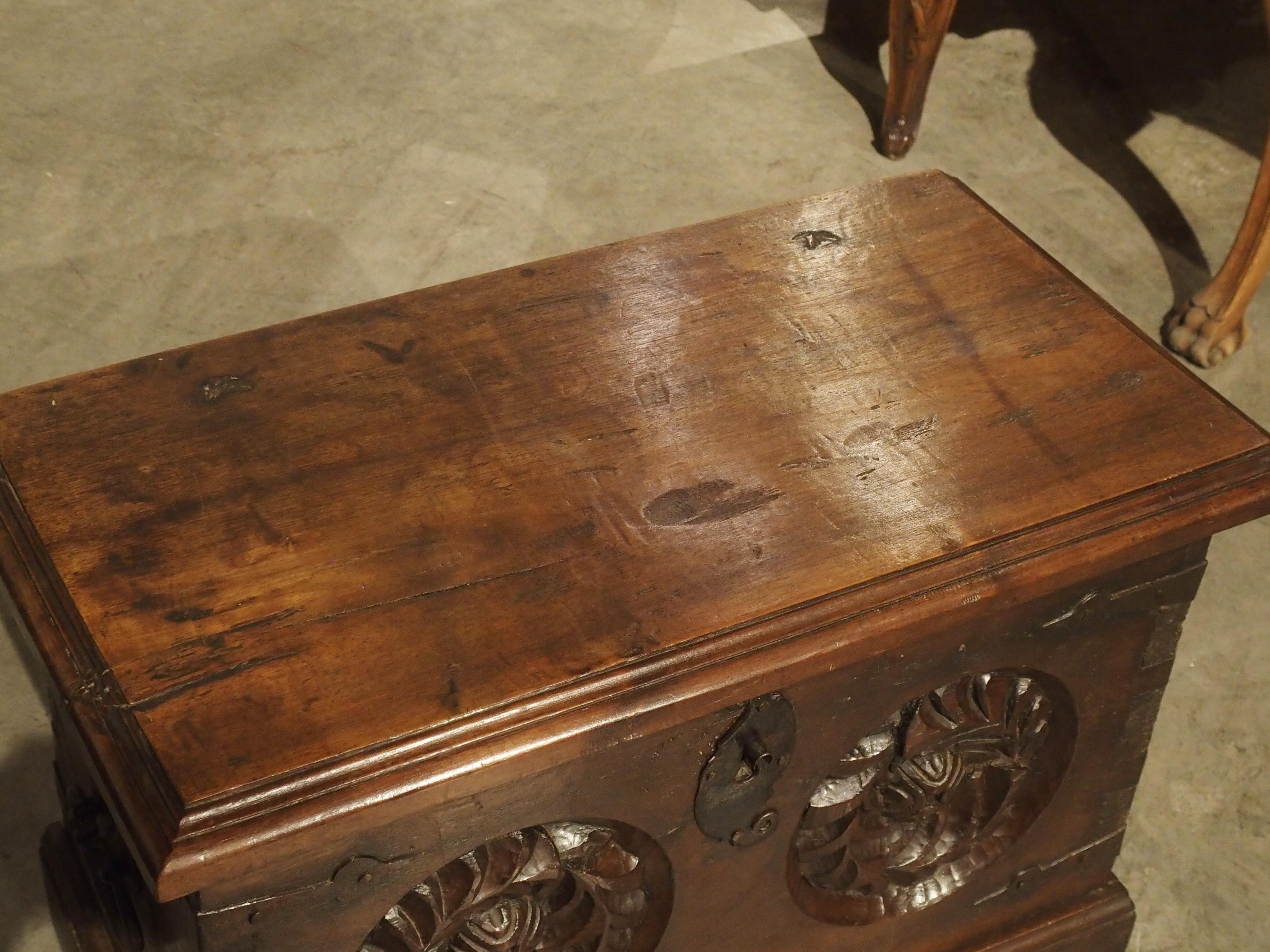 Antique Haute Epoque Style Oak and Iron Trunk from France 1