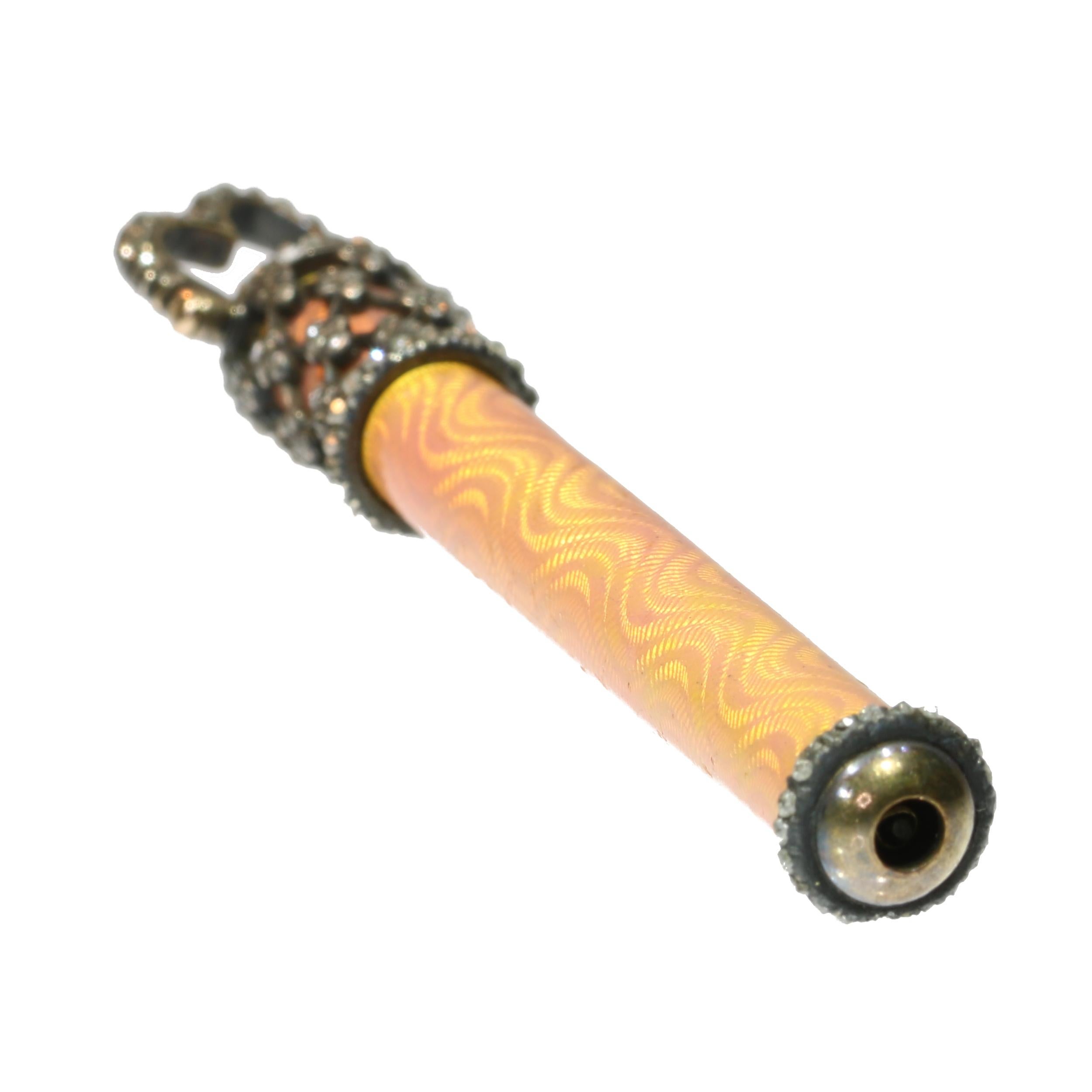 Antique Haute Joaillerie Gold Enamel Pencil with Diamonds and Moonstone, 1880s For Sale 4