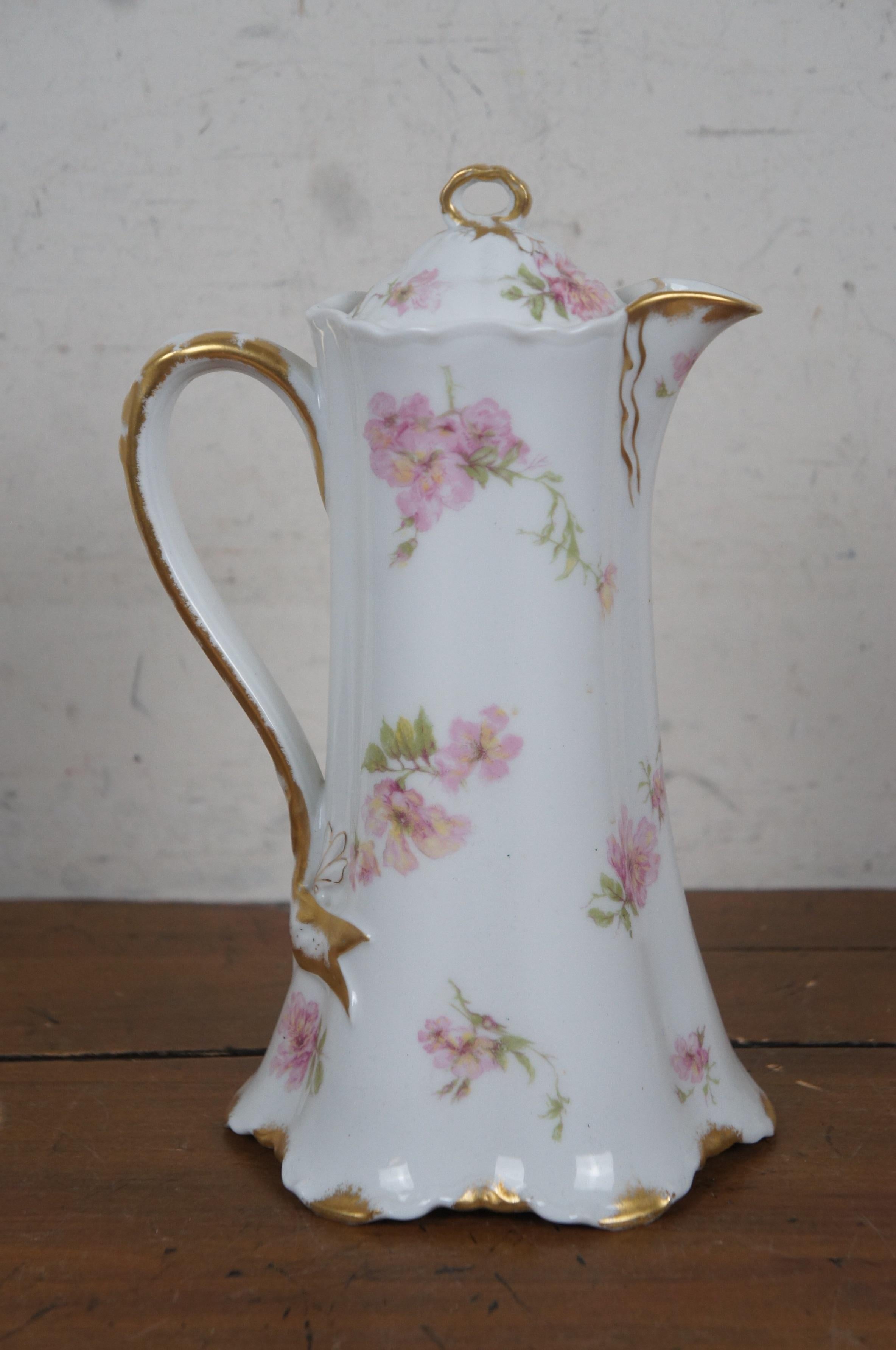 20th Century Antique Haviland Limoges France Chocolate Tea Coffee Pot Floral Rose Teapot 10