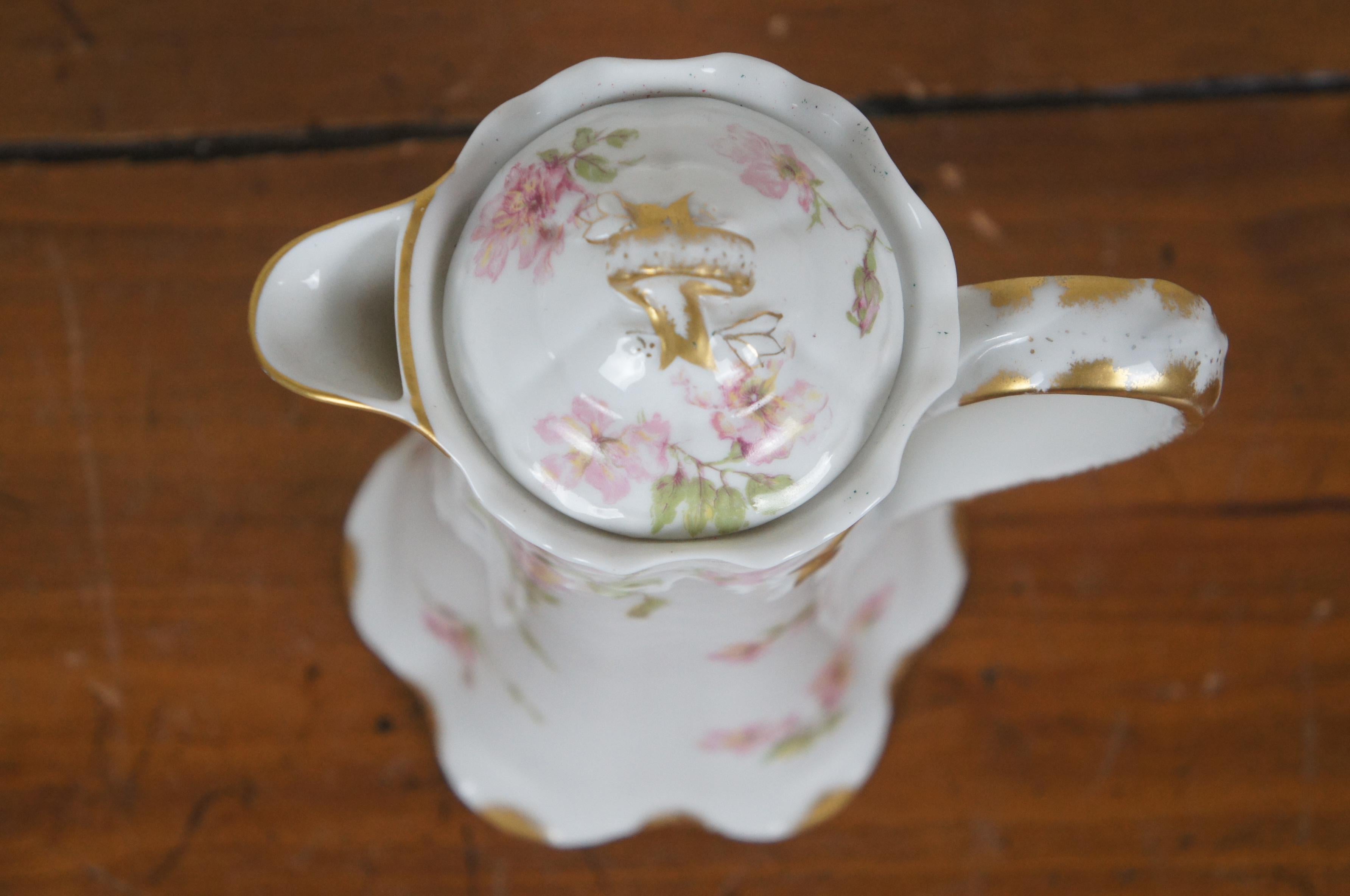 Antique Haviland Limoges France Chocolate Tea Coffee Pot Floral Rose Teapot 10