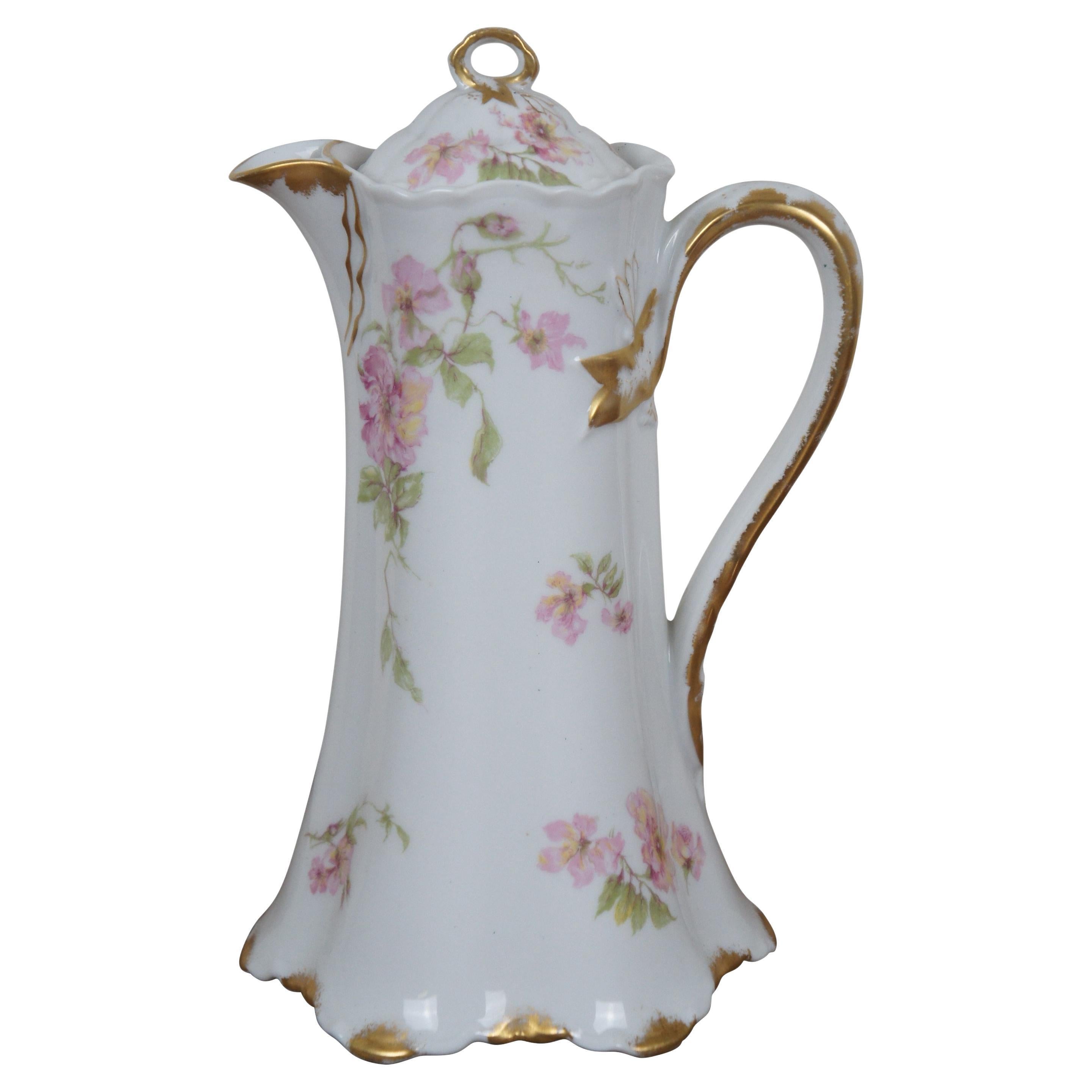 Antike Haviland Limoges Frankreich Schokolade Tee Kaffee Topf Floral Rose Teekanne 10"