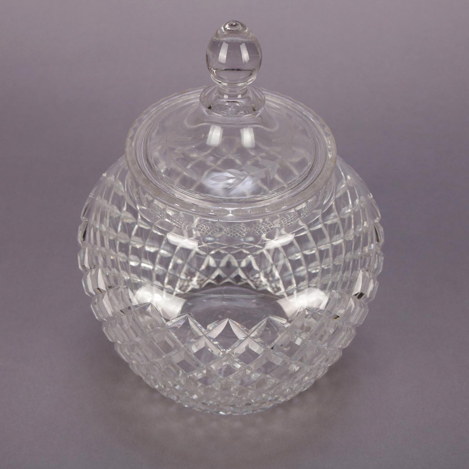 Crystal Antique Hawkes American Brilliant Cut Glass Covered Jar, 20th Century
