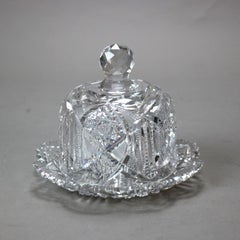 Antique Hawkes School Brilliant Cut Glass Butter Dish C1890
