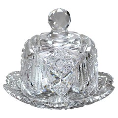 Antique Hawkes School Brilliant Cut Glass Butter Dish C1890