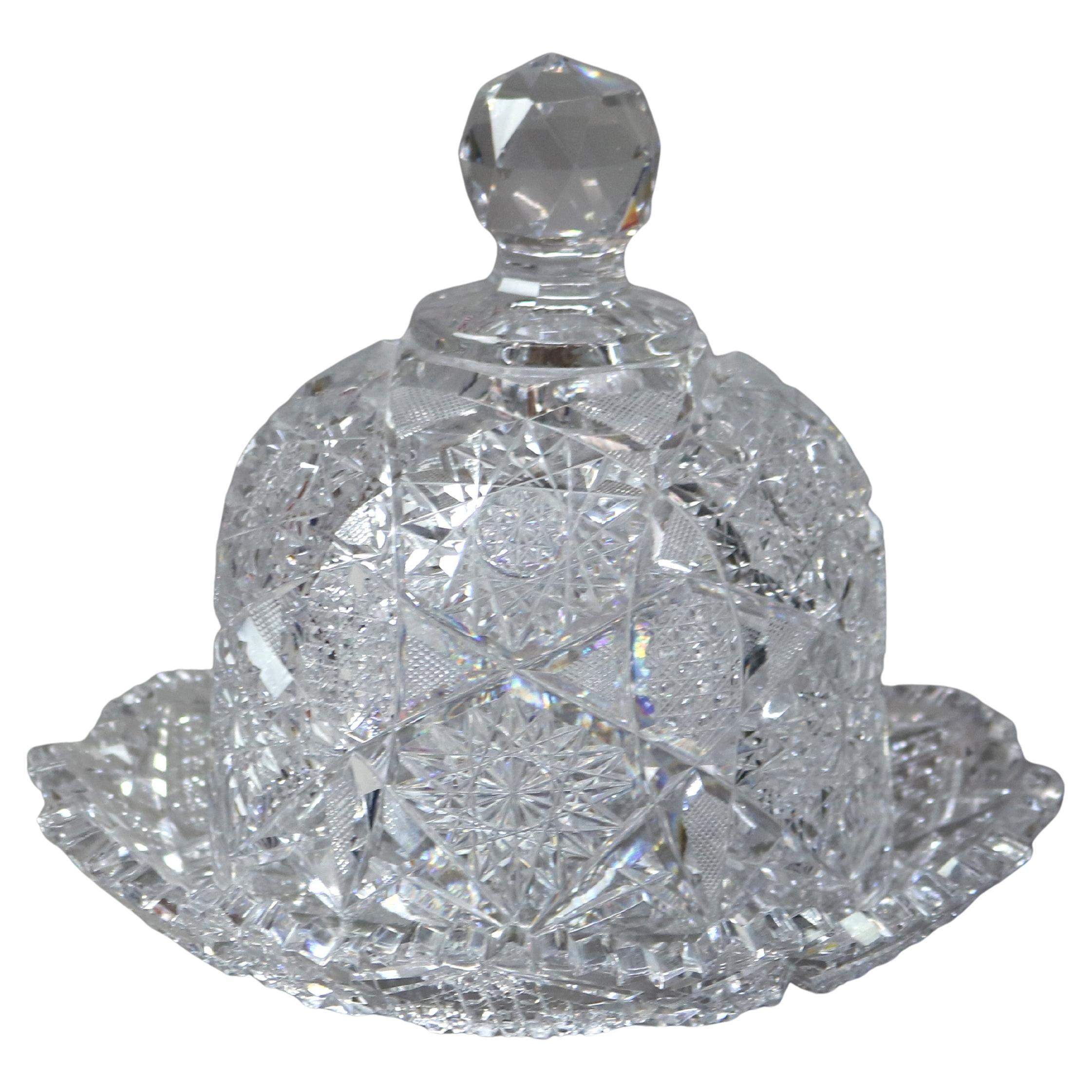 Antique Hawkes School Brilliant Cut Glass Butter Dish C1890